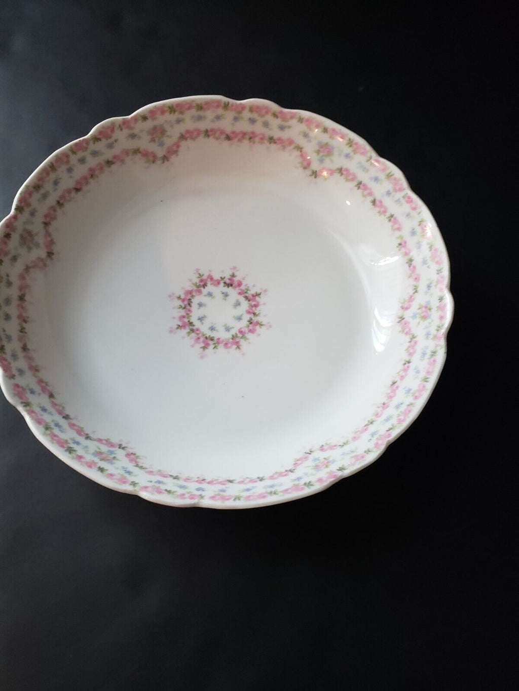JP France Cream Soup Salad Bowl 7" Double Rose Garland Blue Pink Flower (lot 645