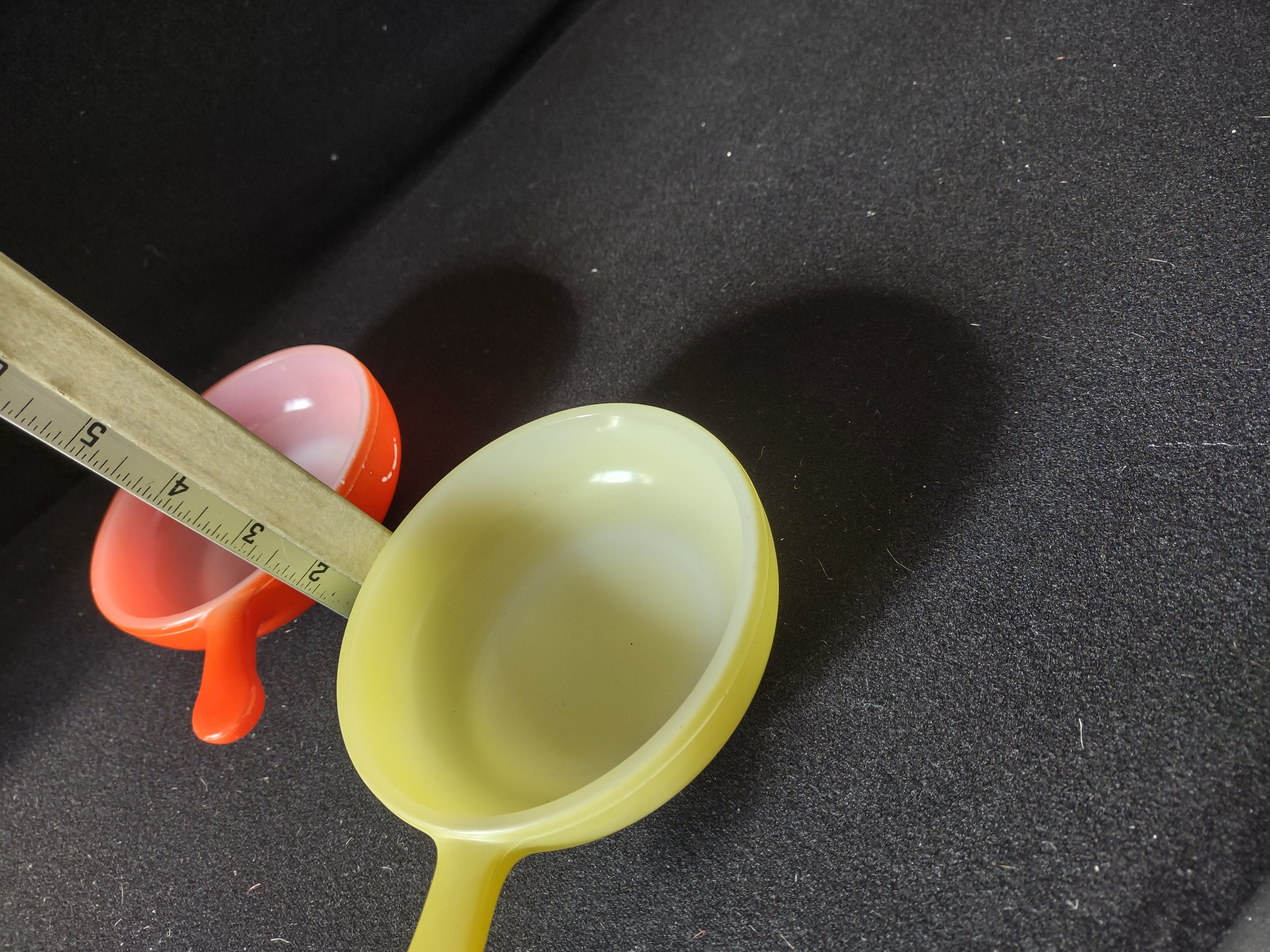 Vintage Glasbake USA Soup Bowl with Handle Yellow Red (lot 5214)