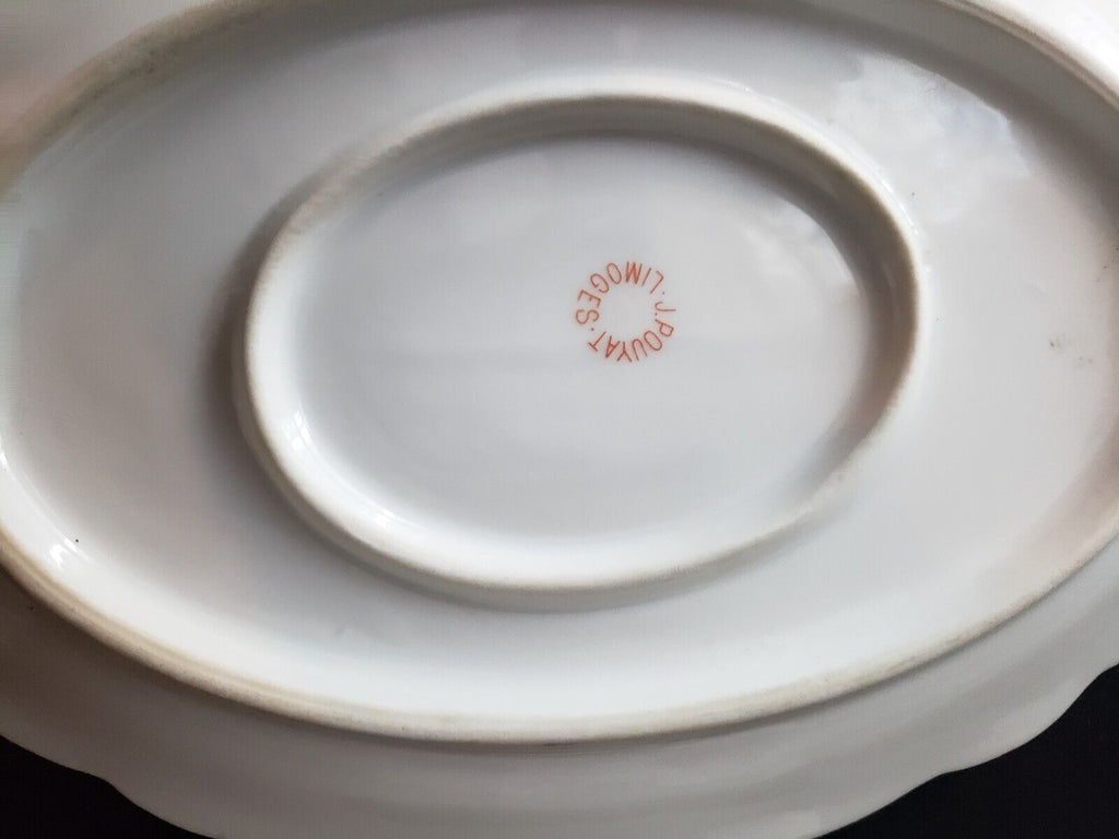 JP France Gravy Boat Gold Trim Double Rose Garland Blue Pink Flower (lot 646)