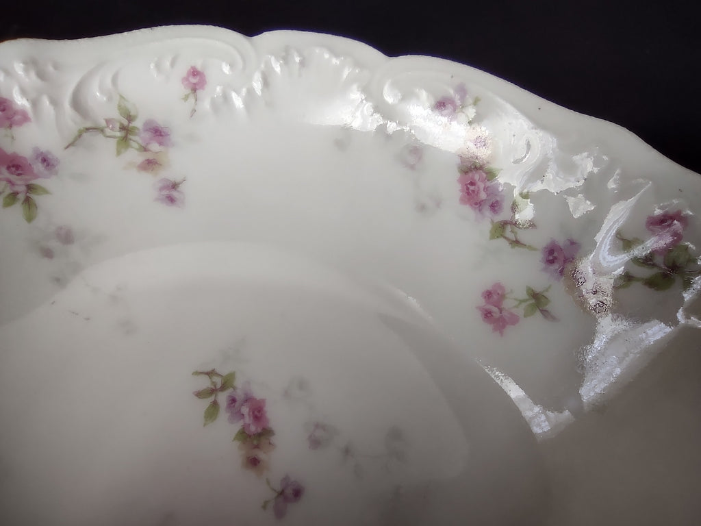 Haviland Limoges Serving Vegetable Bowl Pink Purple Yellow Rose (lot 849)