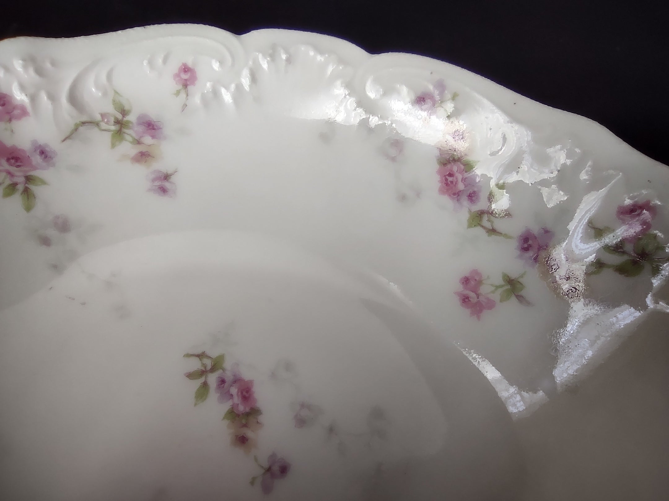 Haviland Limoges Serving Vegetable Bowl Pink Purple Yellow Rose (lot 849)