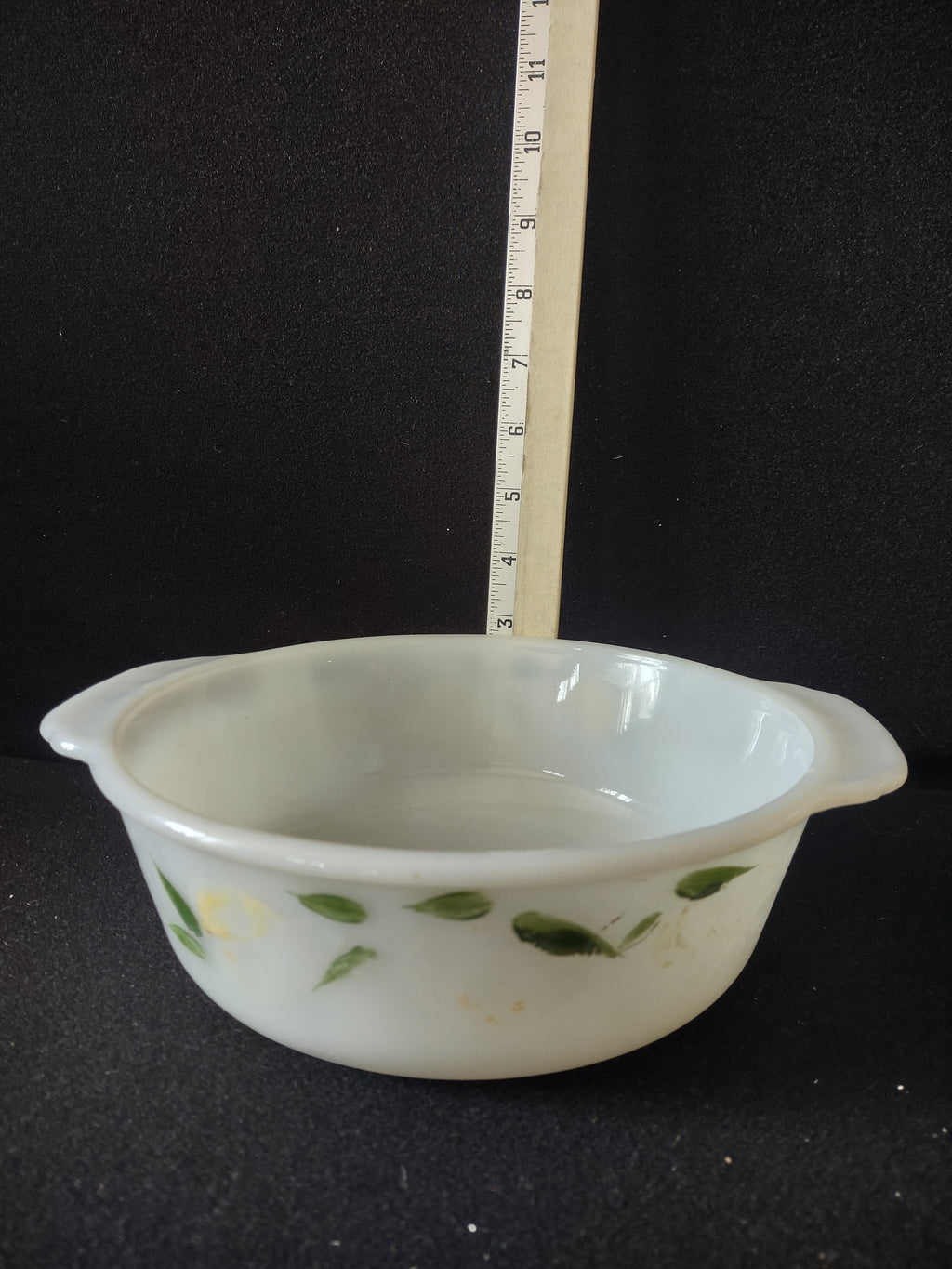 Vintage Fire King 2 Qt Casserole Meadow Green Gay Fad Leaf IMPERFECT (Lot 5134)