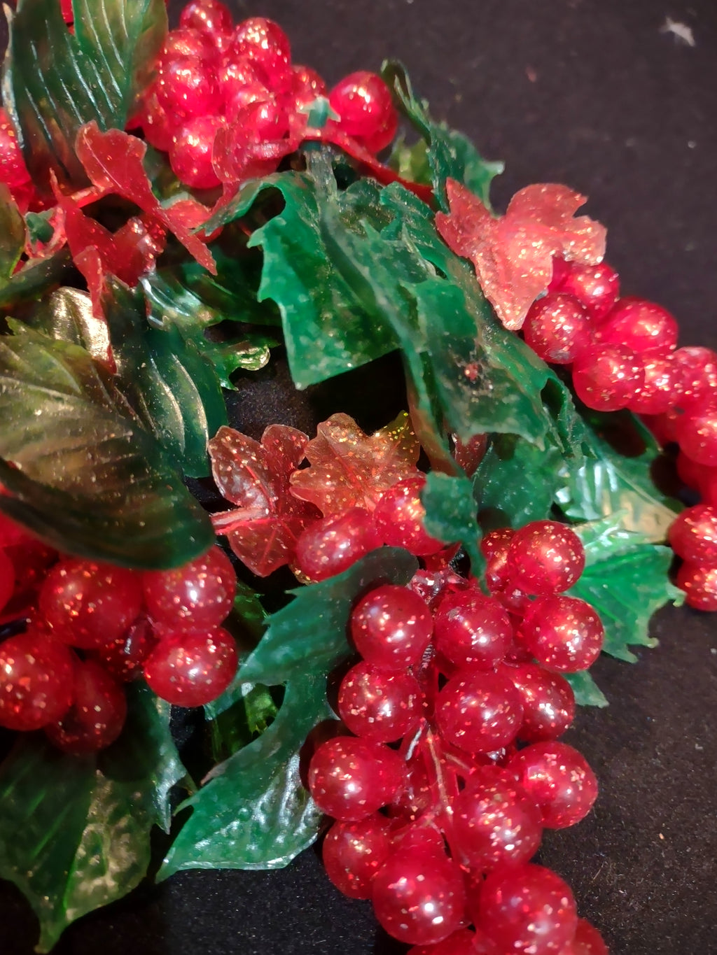 Vintage Christmas Plastic Red Grapes 8" Candle Ring 2.5" Opening (Lot 4771)