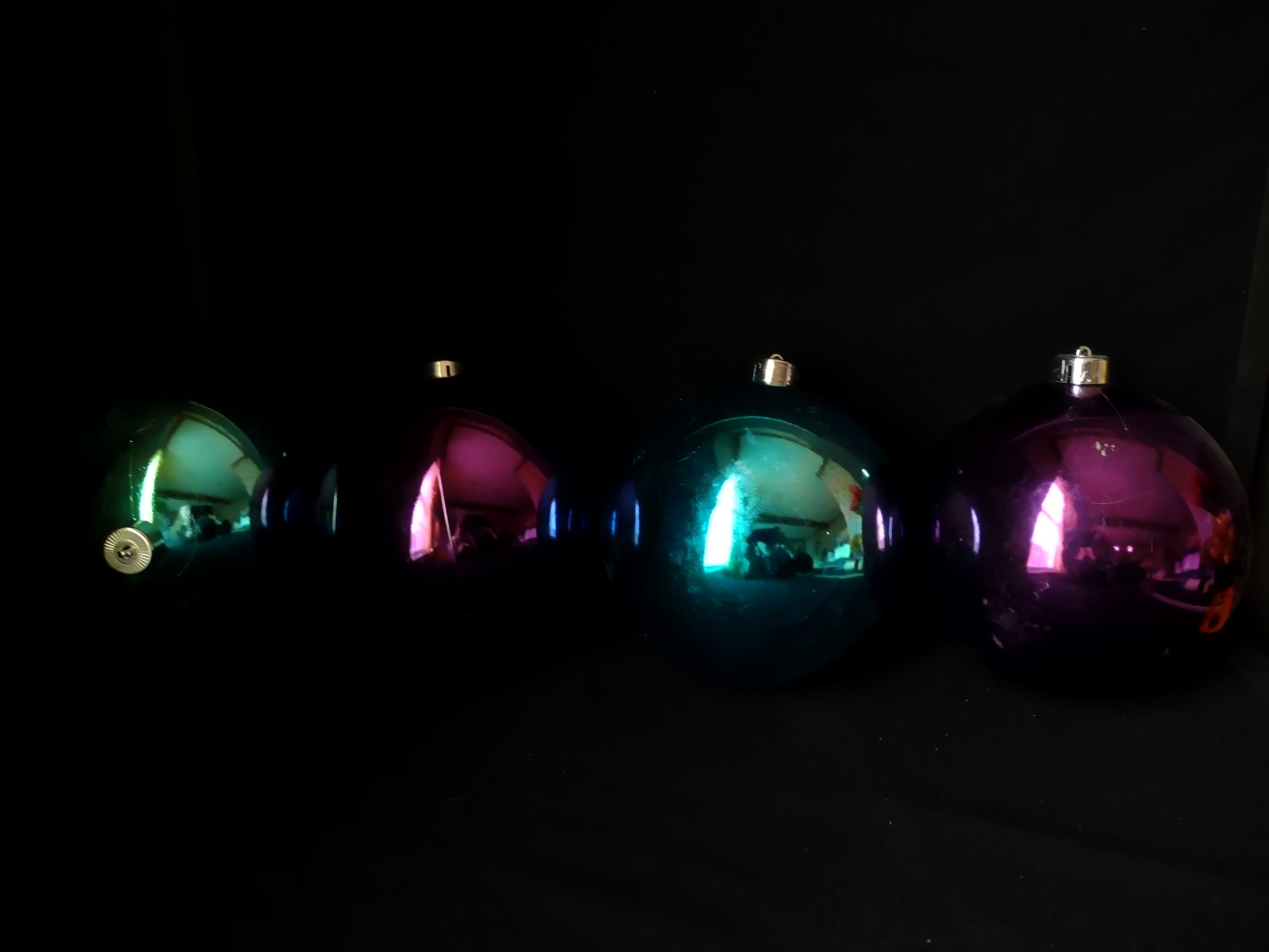 Set of 4 Christmas Ornaments Ball Blue Purple 6" IMPERFECT (lot 1572)