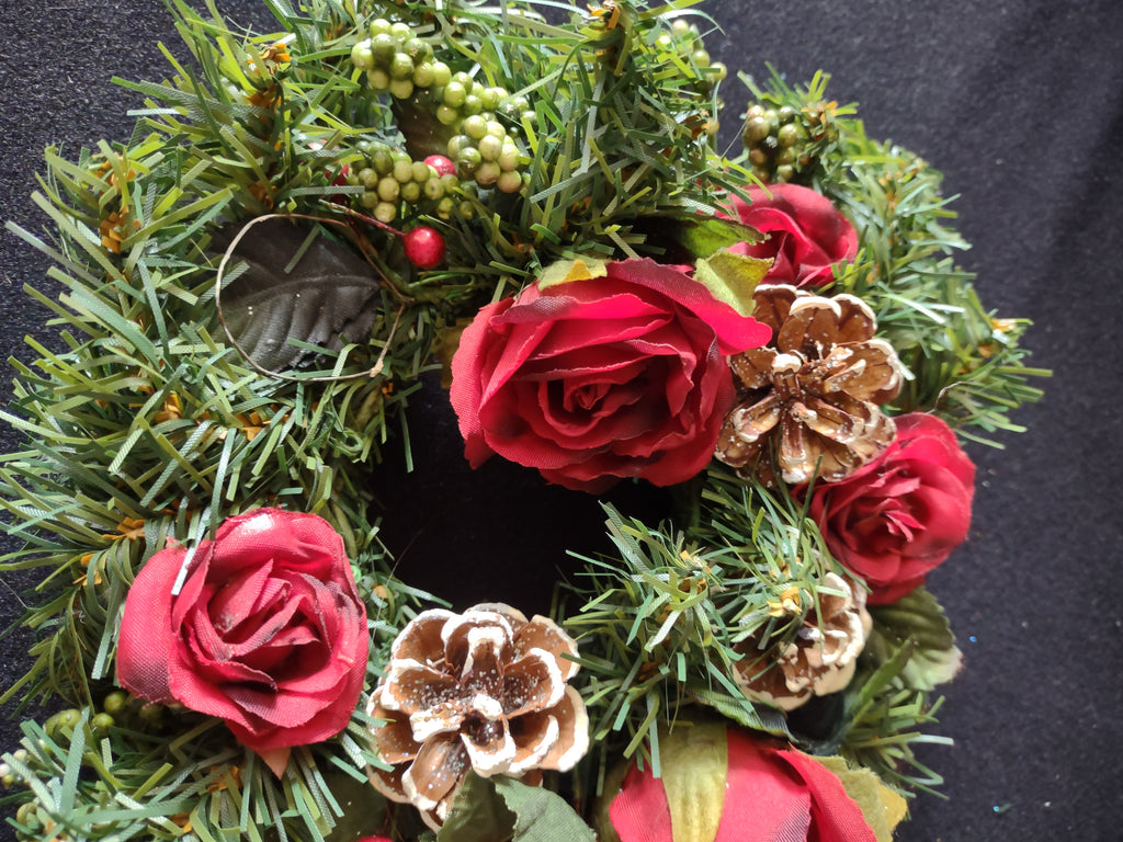 Vintage 2 Small 8" Wreath Pine Cones Roses Berries with 3" Center (Lot 4769)