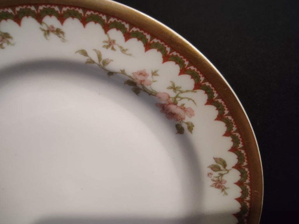 Haviland Limoges French Chic Rose Maroon Green Bread/Butter Plate (lot 1090)