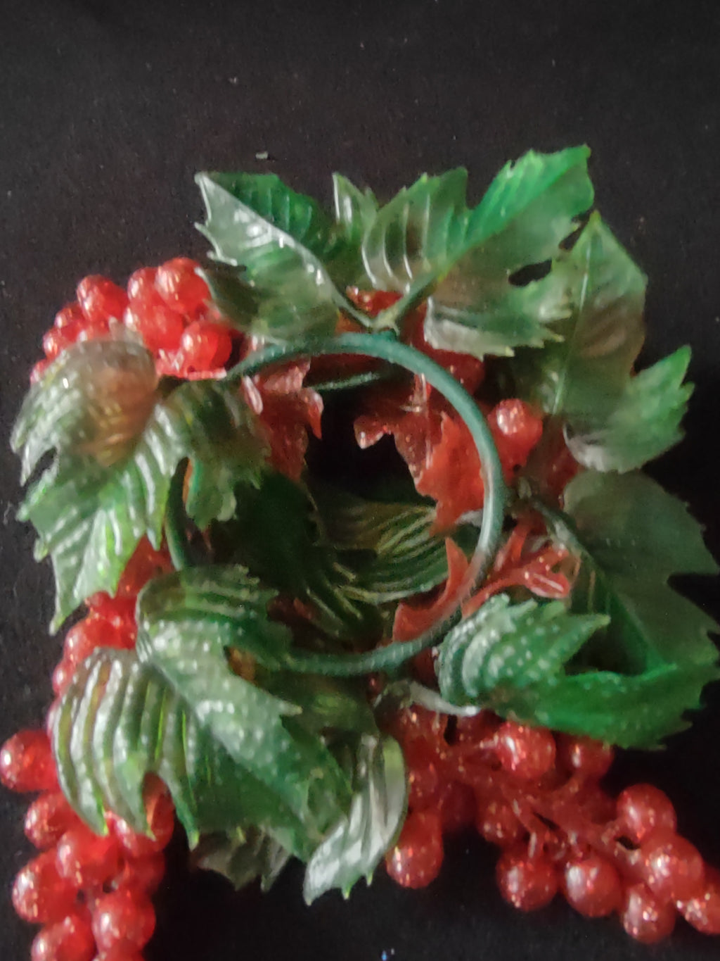 Vintage Christmas Plastic Red Grapes 8" Candle Ring 2.5" Opening (Lot 4771)