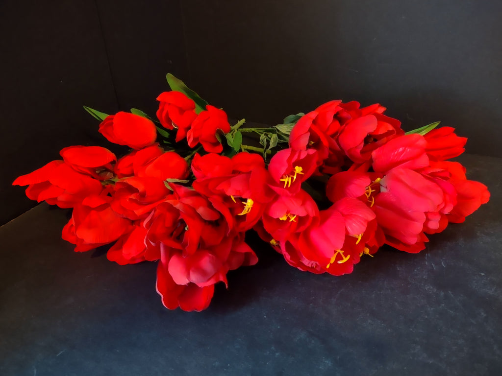 Artificial Tulip Red Flower 6 x Twig 12" Long (lot 5349)