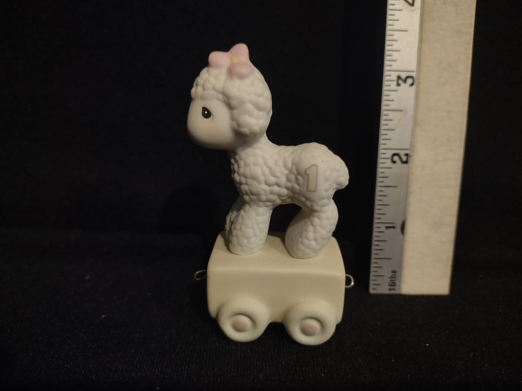 Precious Moments Birthday Train Year #1 Lamb Porcelain (lot 2556c)