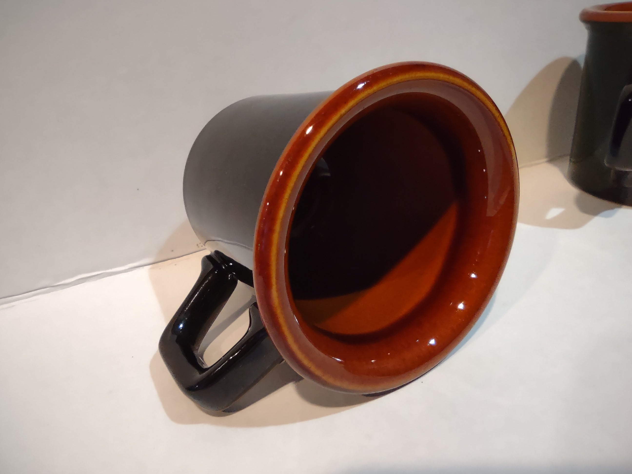 Vintage MCM Ironstone Amber Octagon Teacup Mug x 3 Rustic USA (lot 5009)