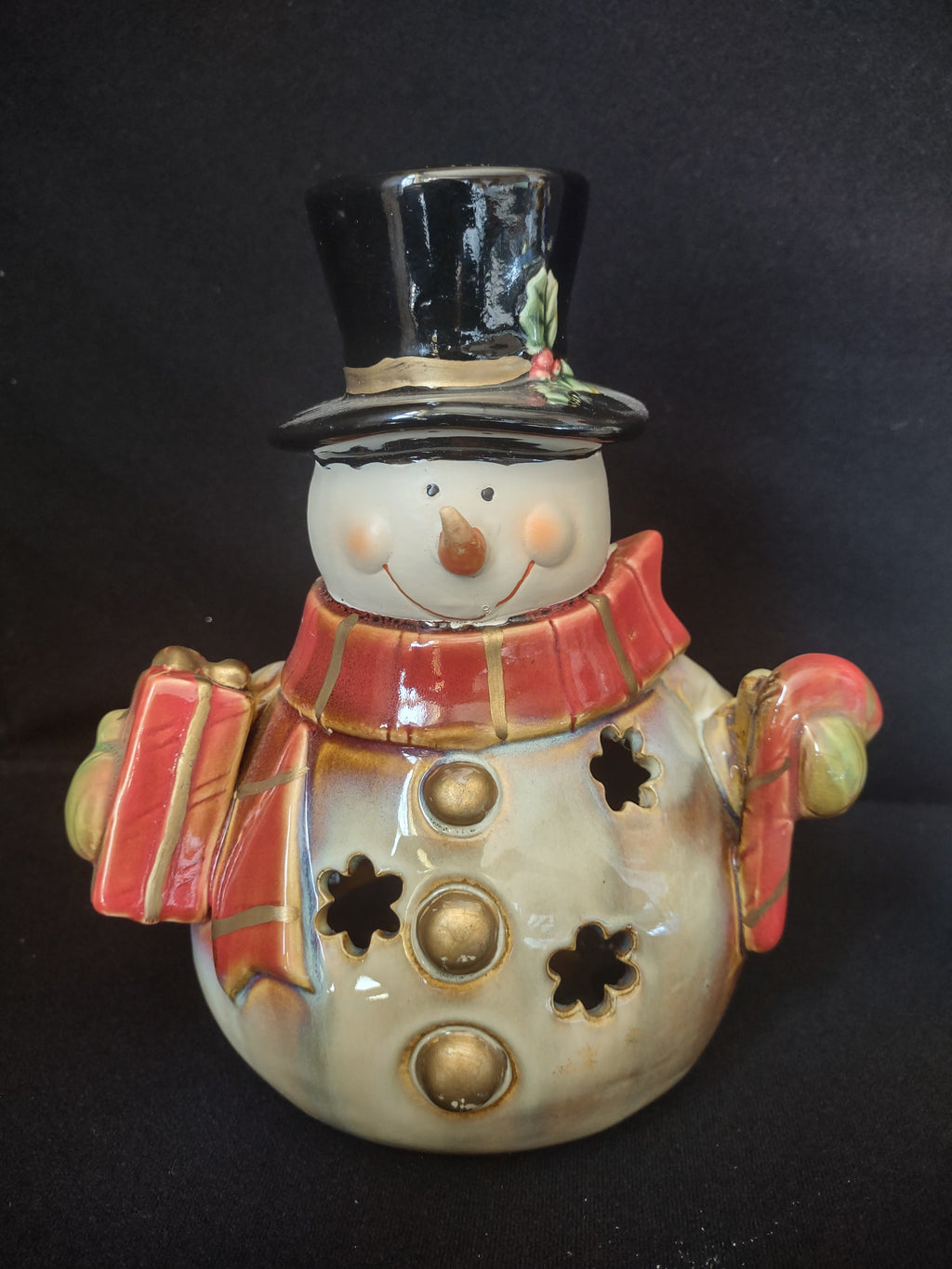 Set of 2 Tealight Holder Ceramic Christmas Snowman (lot 1705)