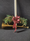 Christmas Brass French Horn Decoration Ribbon Gold Trim Greenery (Lot 4613)