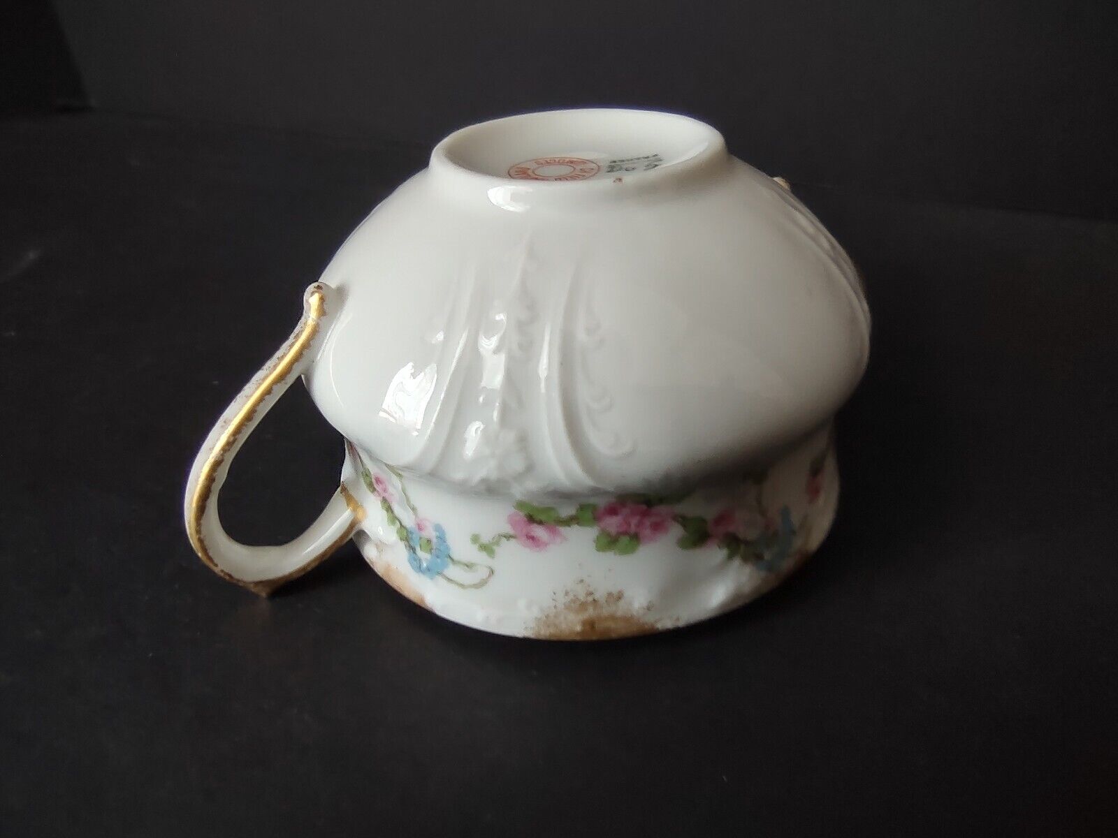 GDA CHf Haviland Limoges Gold Trim Pink Rose Swag Garland Bullion Cup (lot 483