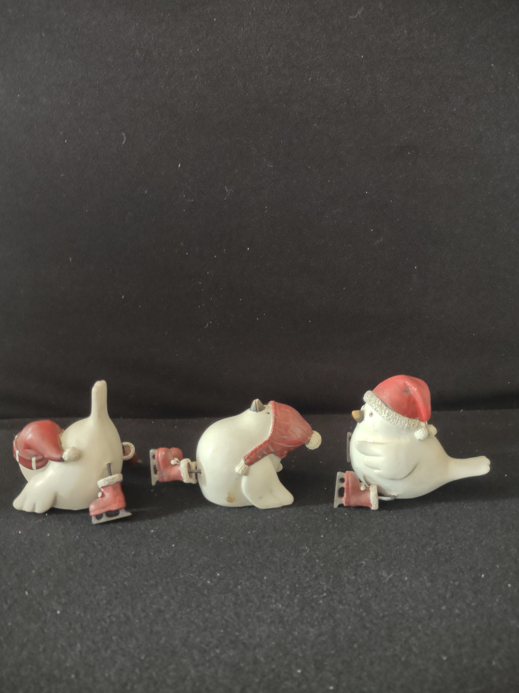 Vintage Winter Christmas 3 Skating Birds in Hats Cute Funny (Lot 3673)