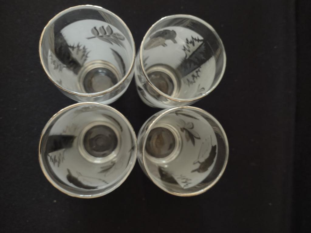 Vintage Libbey Silver Leaf Foliage Frosted Drinking Glasses X 4 (Lot 3233)