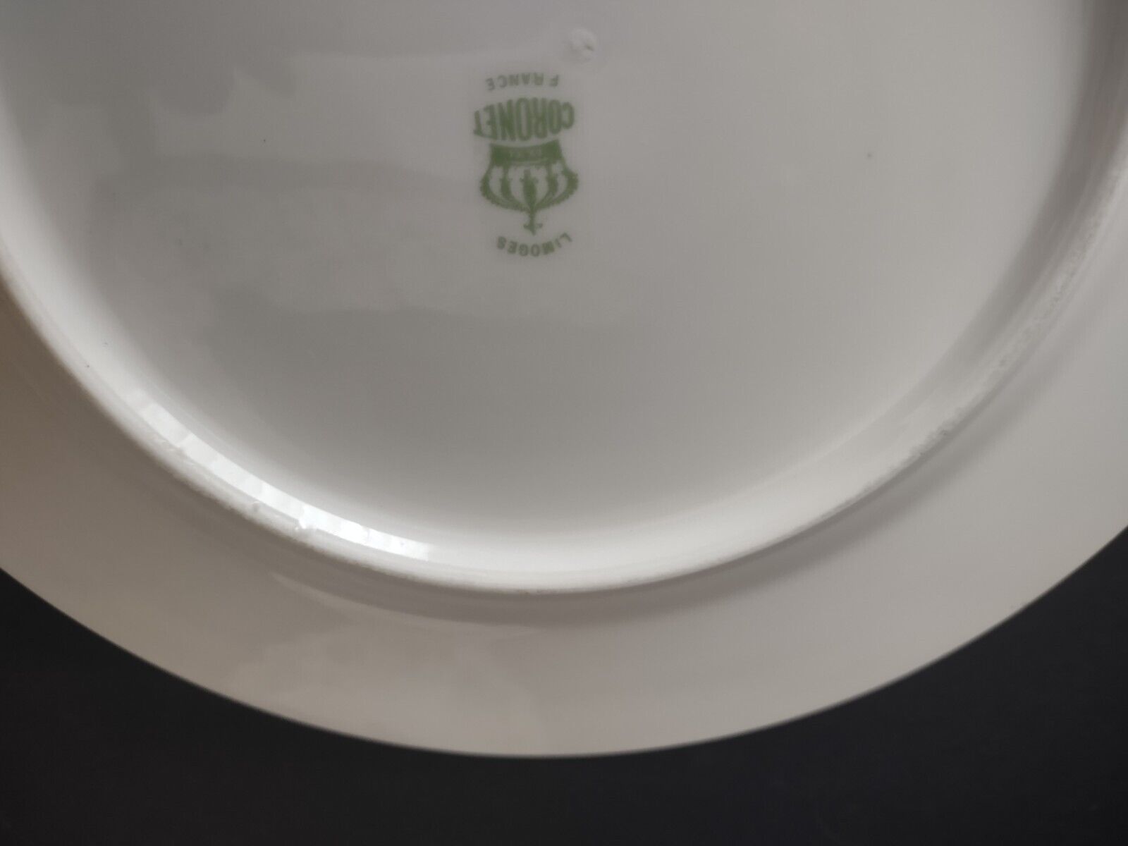 Coronet Limoges France 4 x Dinner Plate Mint Band Gold Trim Pink Rose (lot 550)