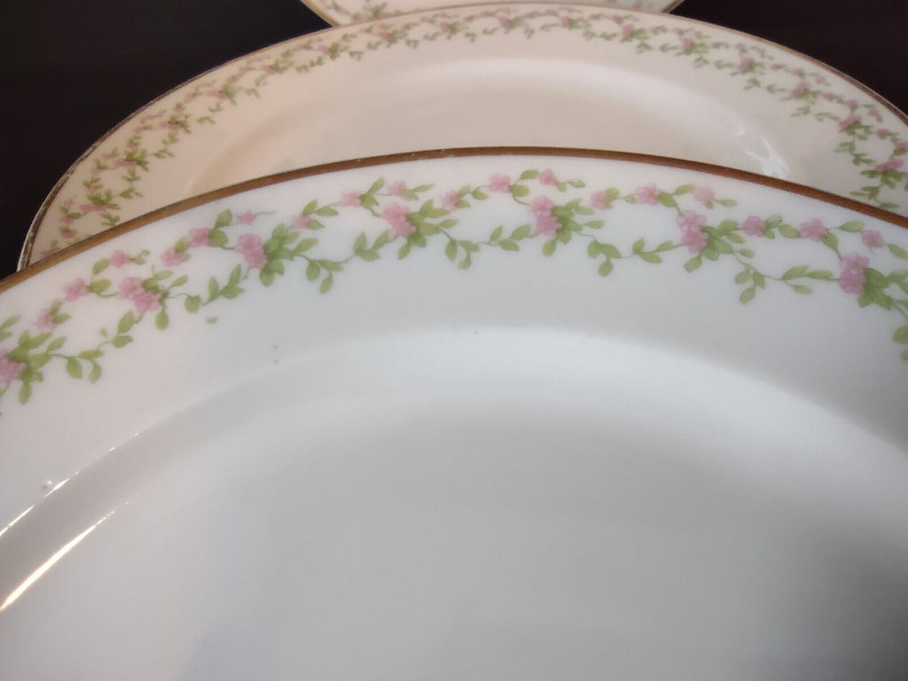 GDA Limoges France 4 x Salad Plate Gold Trim Pink Rose Garland (lot 553)