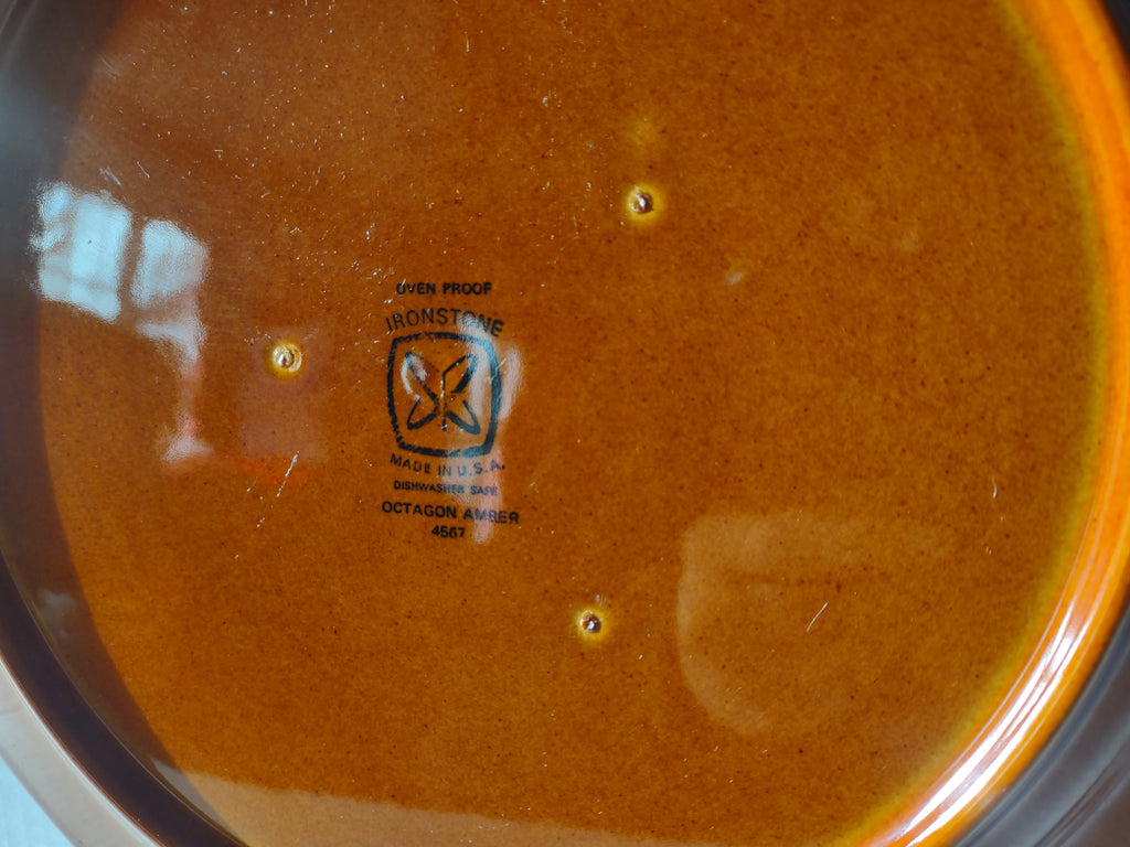 Vintage MCM Ironstone Amber Octagon Serving Platter 12" USA Oven Proof (lot 5001