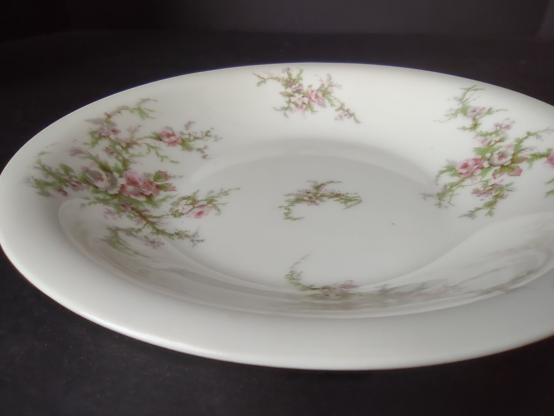 Haviland Limoges Cream SoupBowl Plate Pink White Cabbage Rose Moss (lot 906)