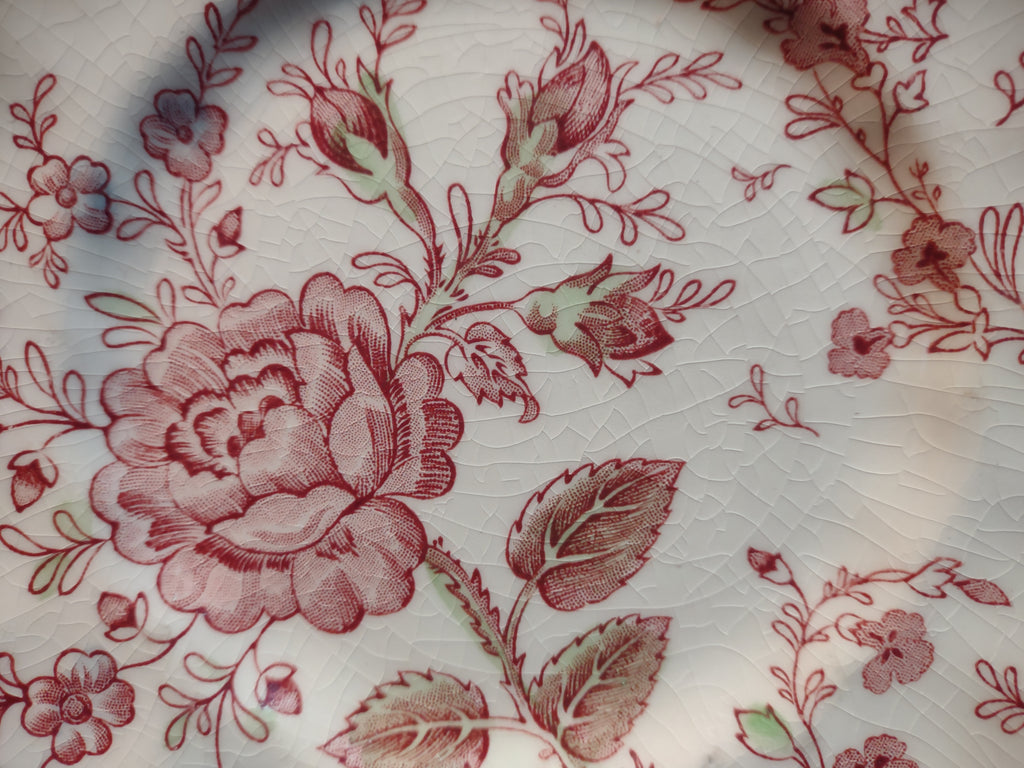 Vintage Small Plate CRAZING Rose Chintz Johnson Bros Black Stamp (lot 5698)