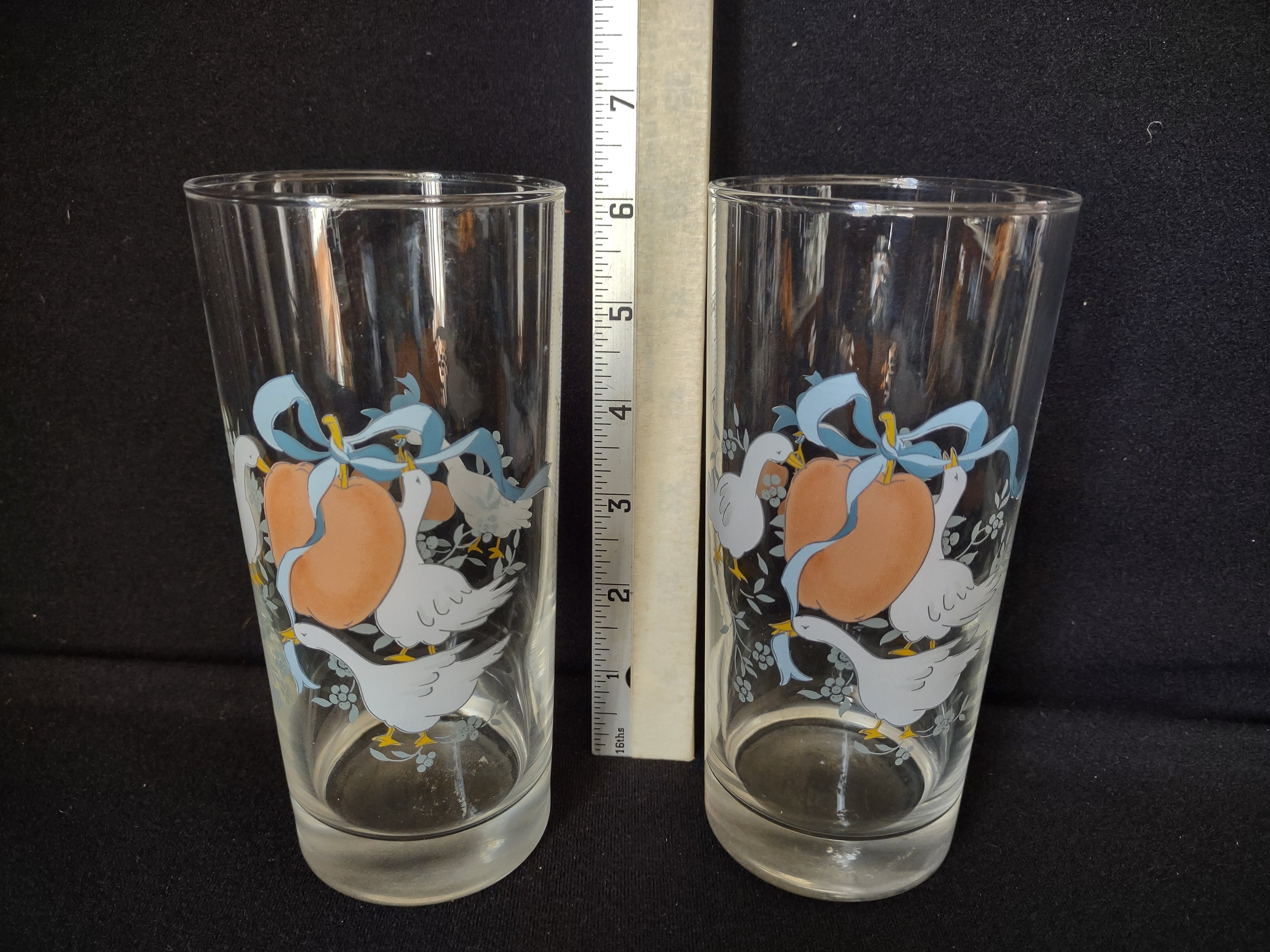 Set of 2 Water Juice Glass Marmalade Apple Geese Duck 6"(lot 2797c)
