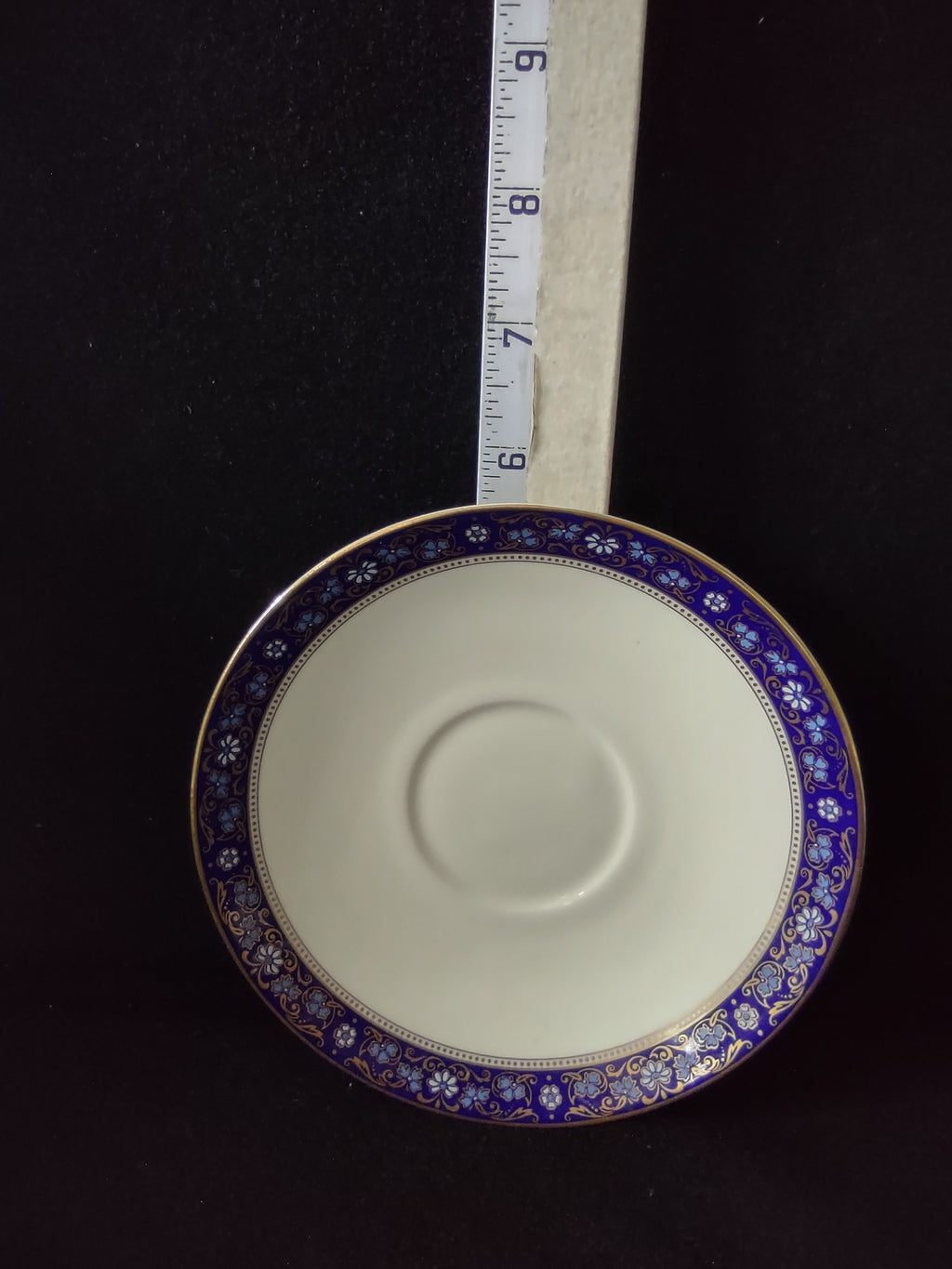 Vintage Minton Edinburgh Dark Blue Teacup Saucer Bone China Floral Gold (Lot5507