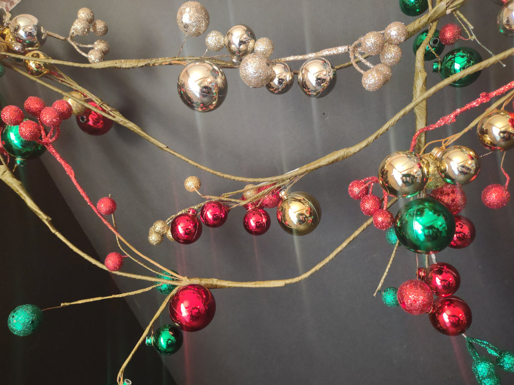 Set 3 Twig Garland 5-1/2 ft Round Ornament Gold Red Green (lot 1268)