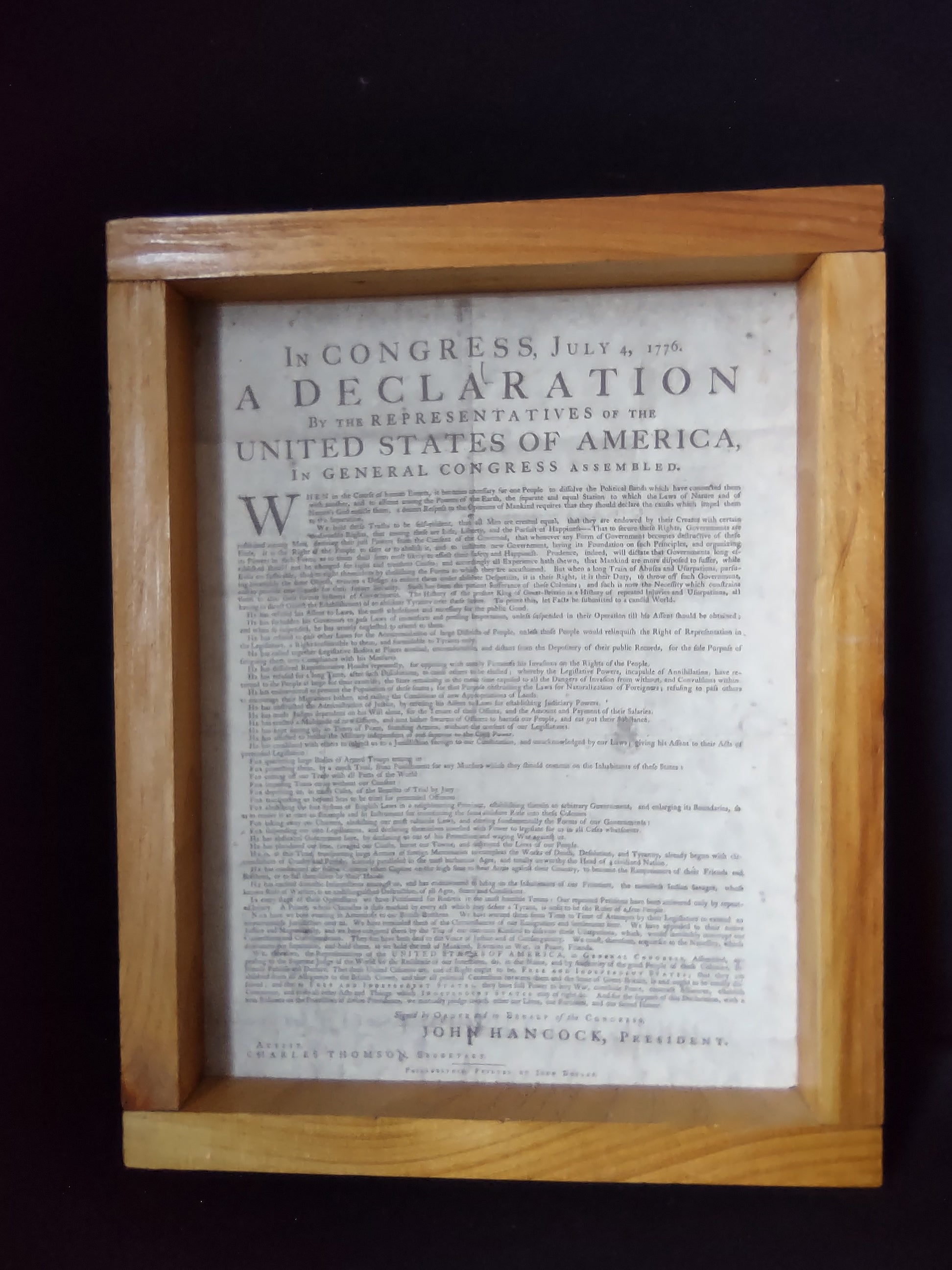 Framed Declaration by the Representatives of the USA 12" x 9-12" (lot 2785c )