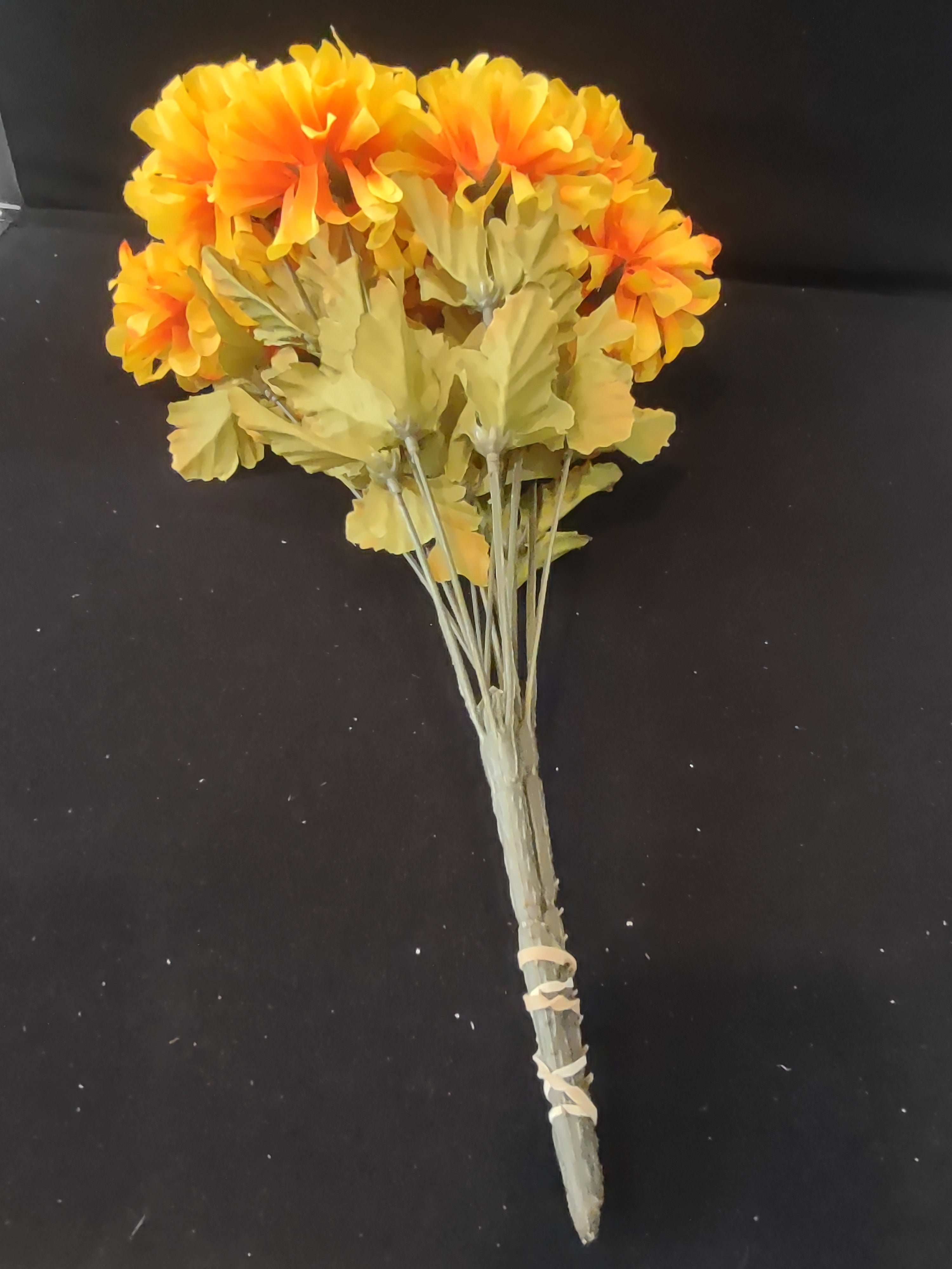 Thanksgiving Fall 16" Yellow Orange Silk Artificial Mums 2 Twigs (Lot 3537)