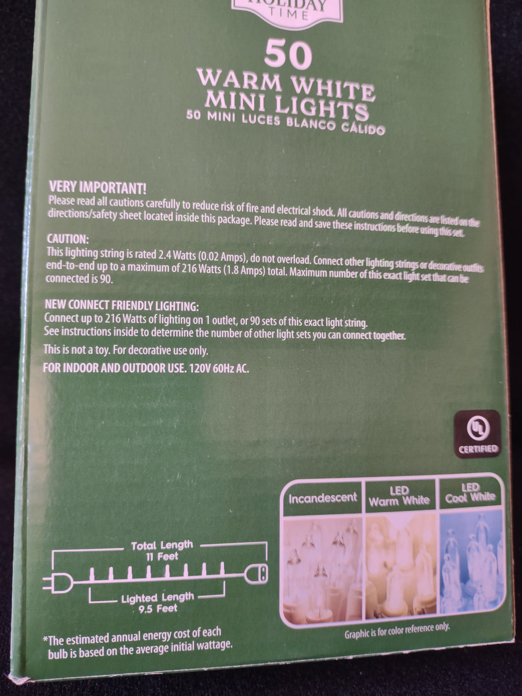 Christmas LED 50 Mini Lights Indoor Outdoor 2 Warm White 2 Multicolor (Lot 4289)