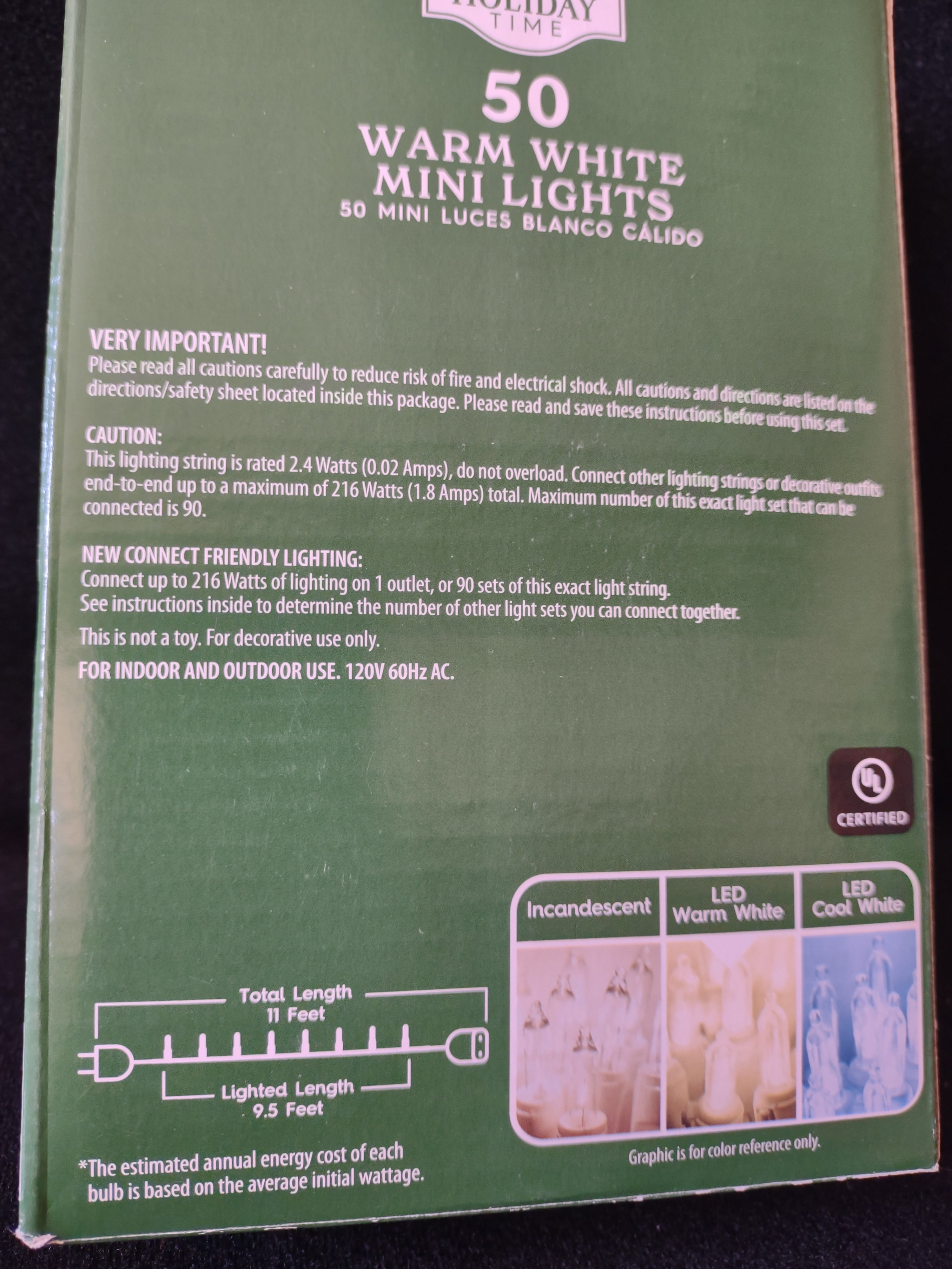 Christmas LED 50 Mini Lights Indoor Outdoor 2 Warm White 2 Multicolor (Lot 4289)