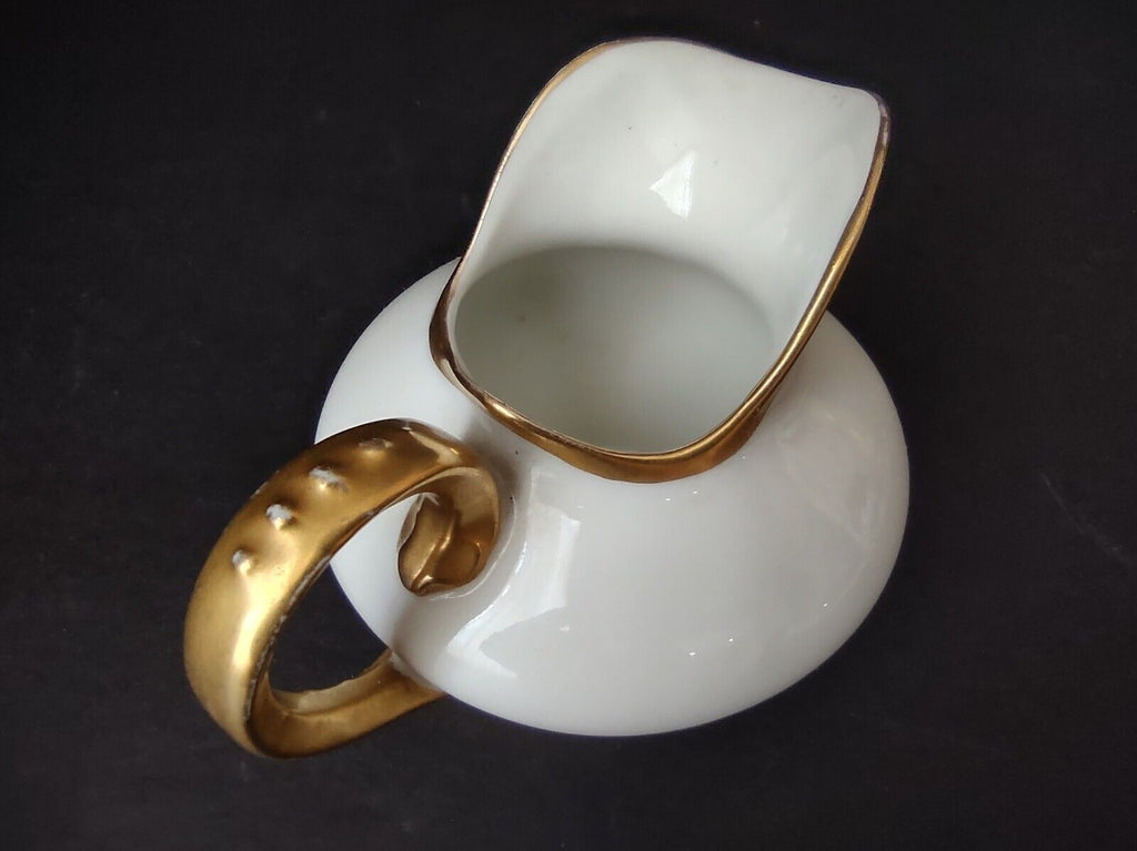 M. Redon France Limoges Heavy Thick Gold Trim Creamer Pitcher 3" tall (lot 713)
