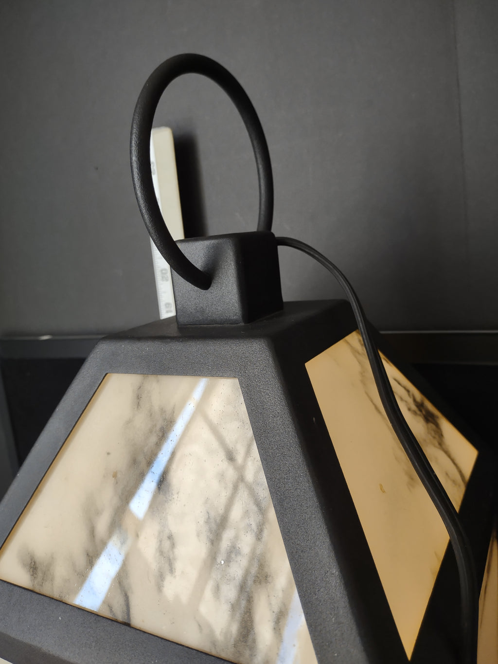 LED Lantern with Marble Finish Metal and Acrylic Indoor Outdoor 19 ft Cord (lot 2368)