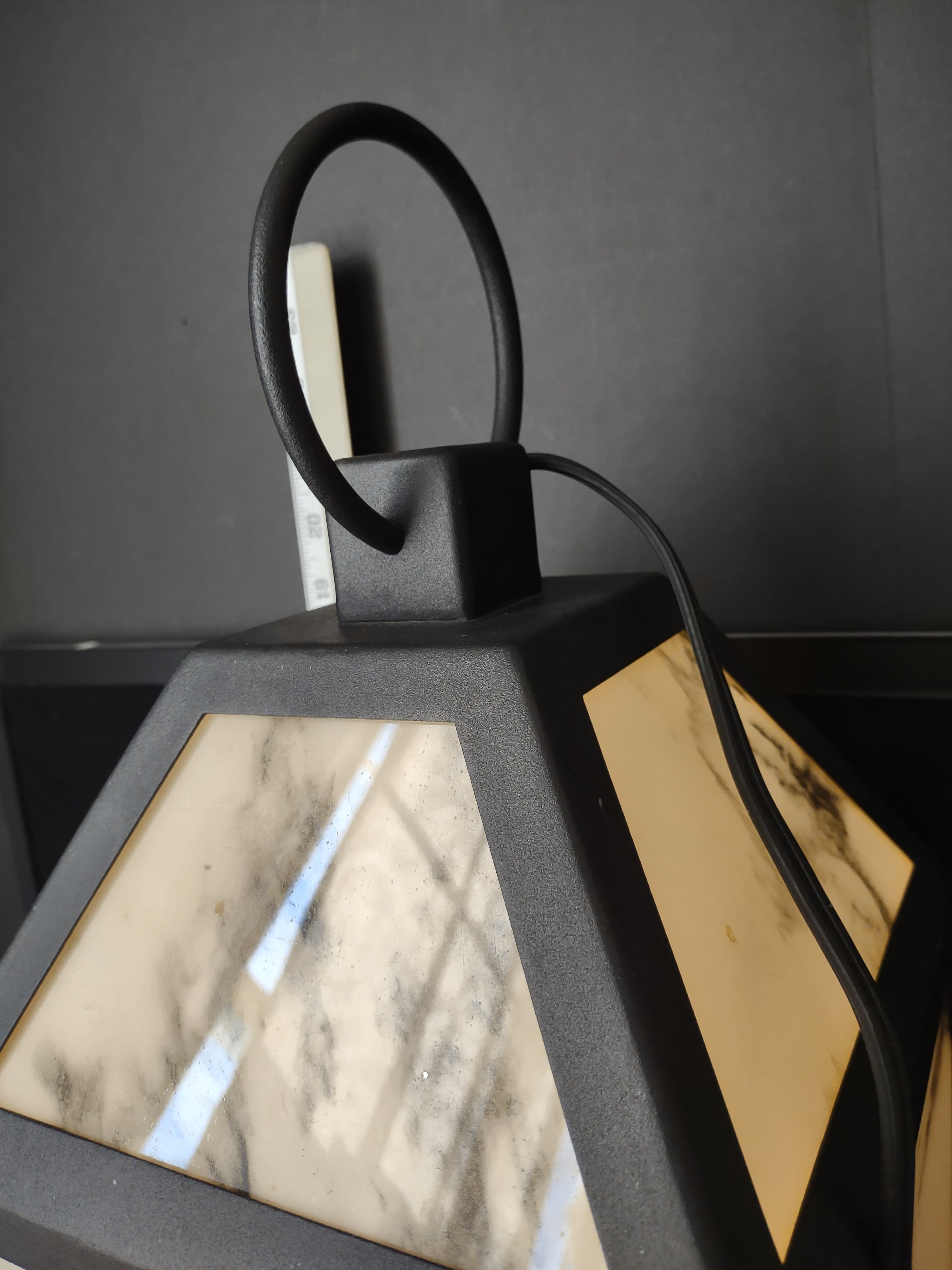 LED Lantern with Marble Finish Metal and Acrylic Indoor Outdoor 19 ft Cord (lot 2368)