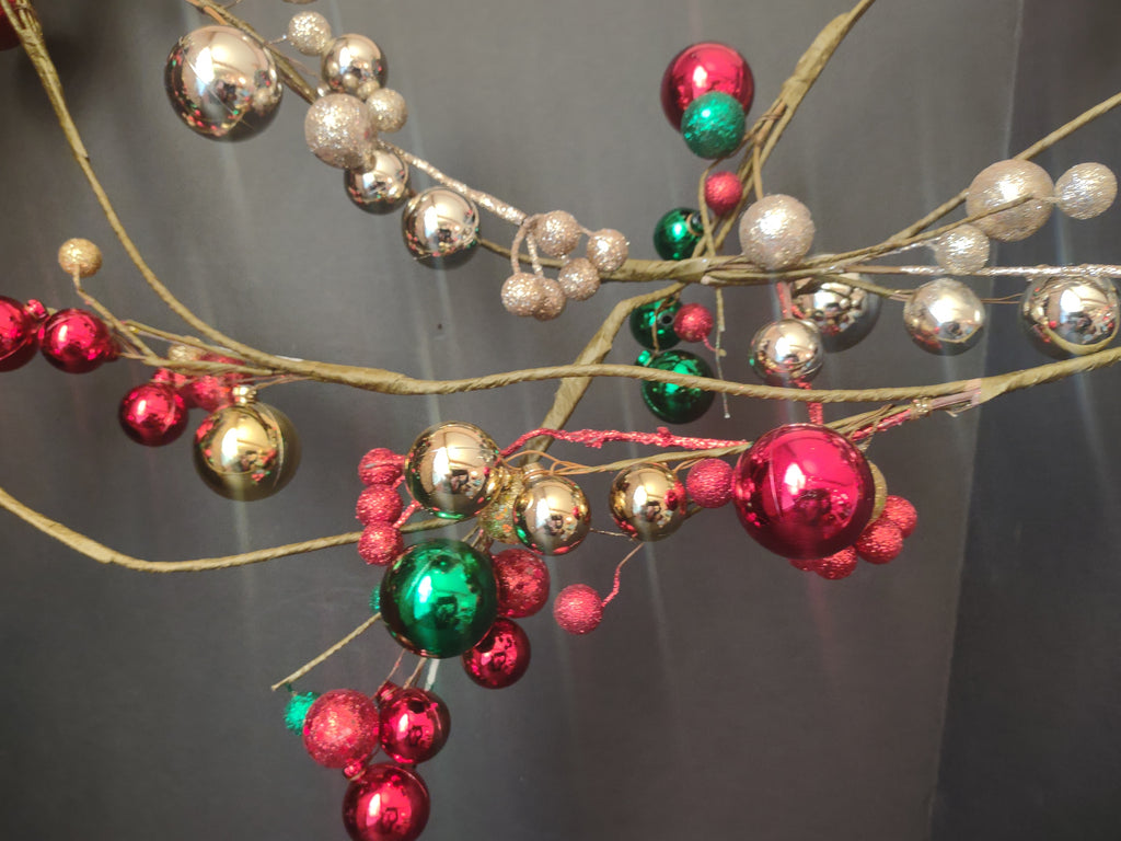 Set 3 Twig Garland 5-1/2 ft Round Ornament Gold Red Green (lot 1268)