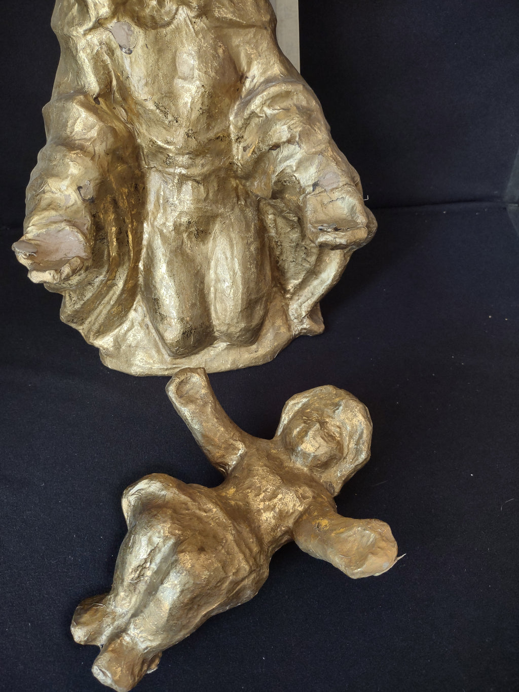 Christmas Paper Mache Joseph Mary Baby Nativity Golden Color 16" (lot 2183)