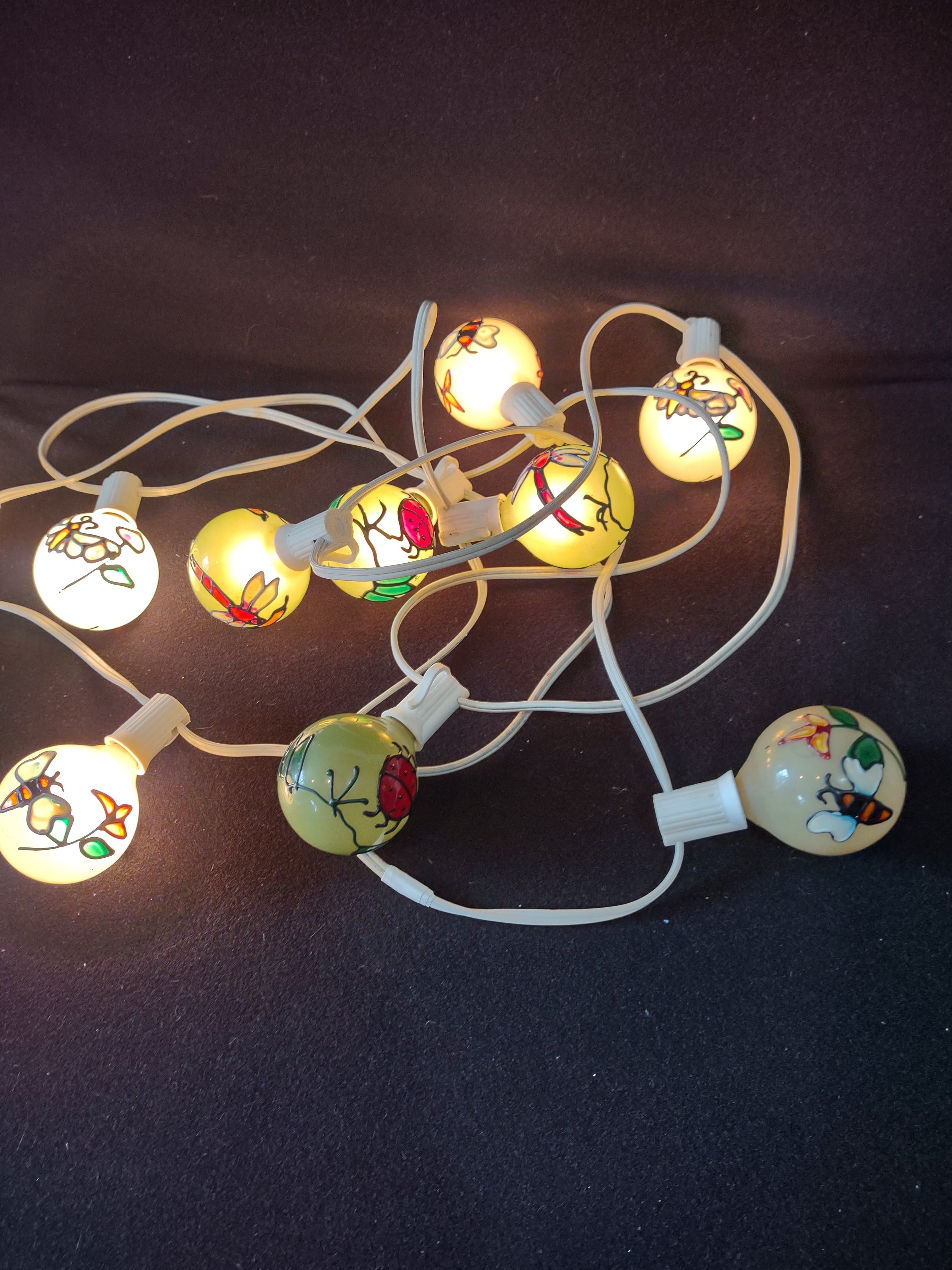 Vintage 10 Light Glass Bulb Sockets Work Dragonfly Bee Lady Bug 10'(Lot 4341