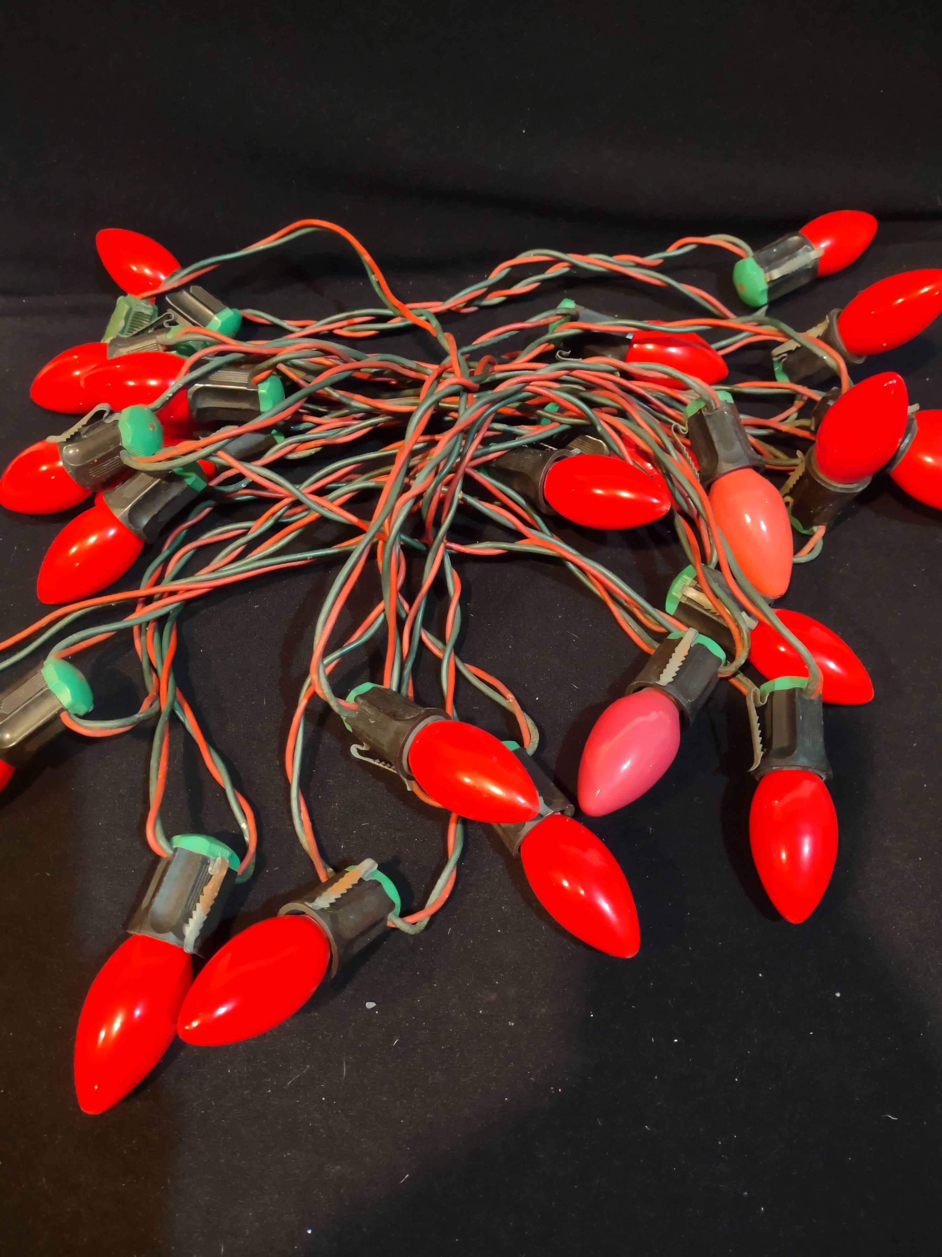 Christmas String Lights 1950's Vintage 25 Socket C9 Bulbs Works GEM (lot 3282)