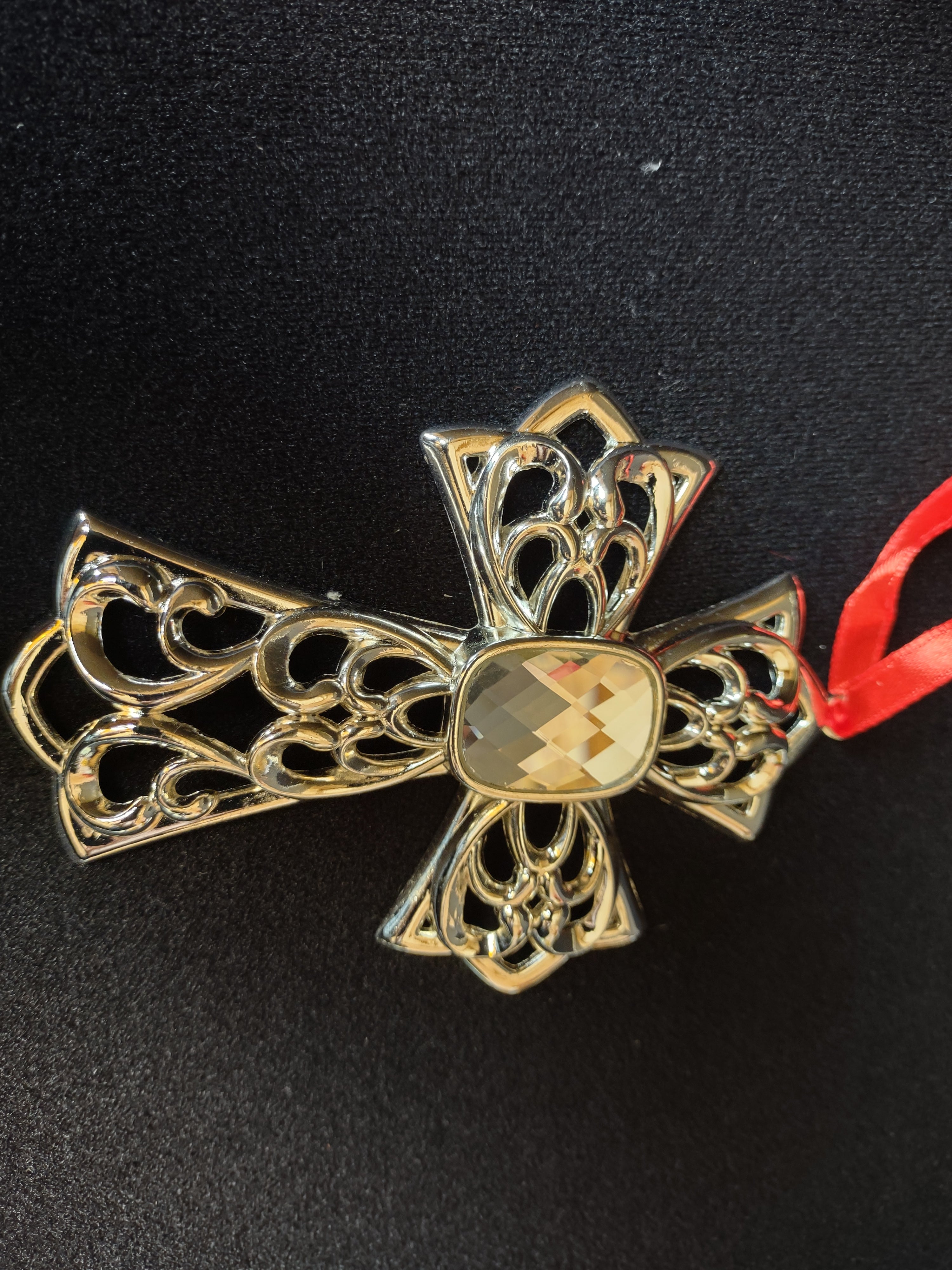 Lenox White Gem Cross Silverplated Christmas Tree Ornament(lot 1663)