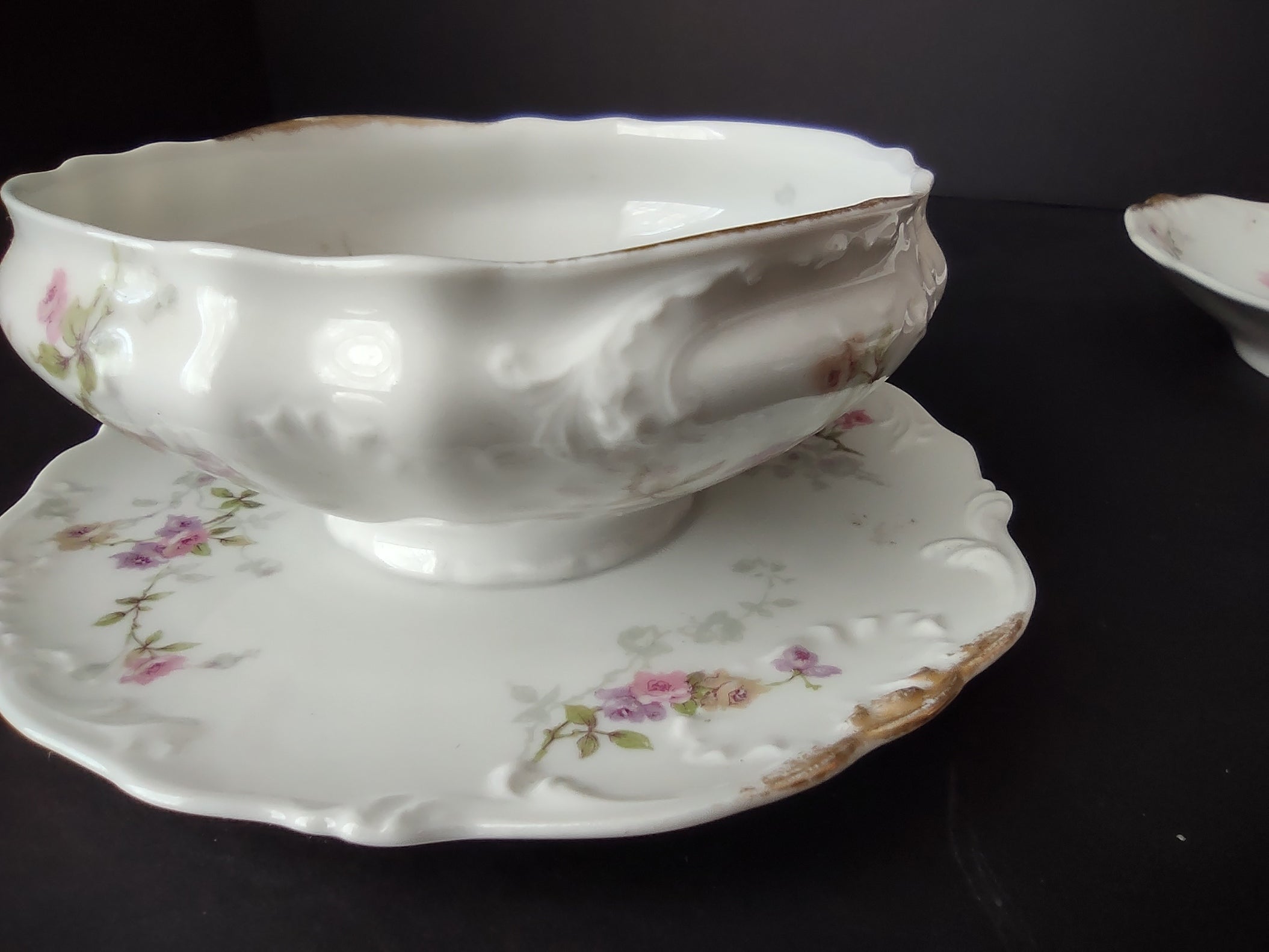 Haviland Limoges Set 2 Serving Bowl PlatterPink Purple Yellow Rose (lot 840)