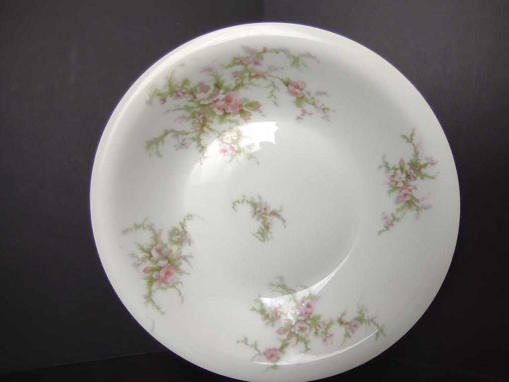 Haviland Limoges Cream SoupBowl Plate Pink White Cabbage Rose Moss (lot 906)