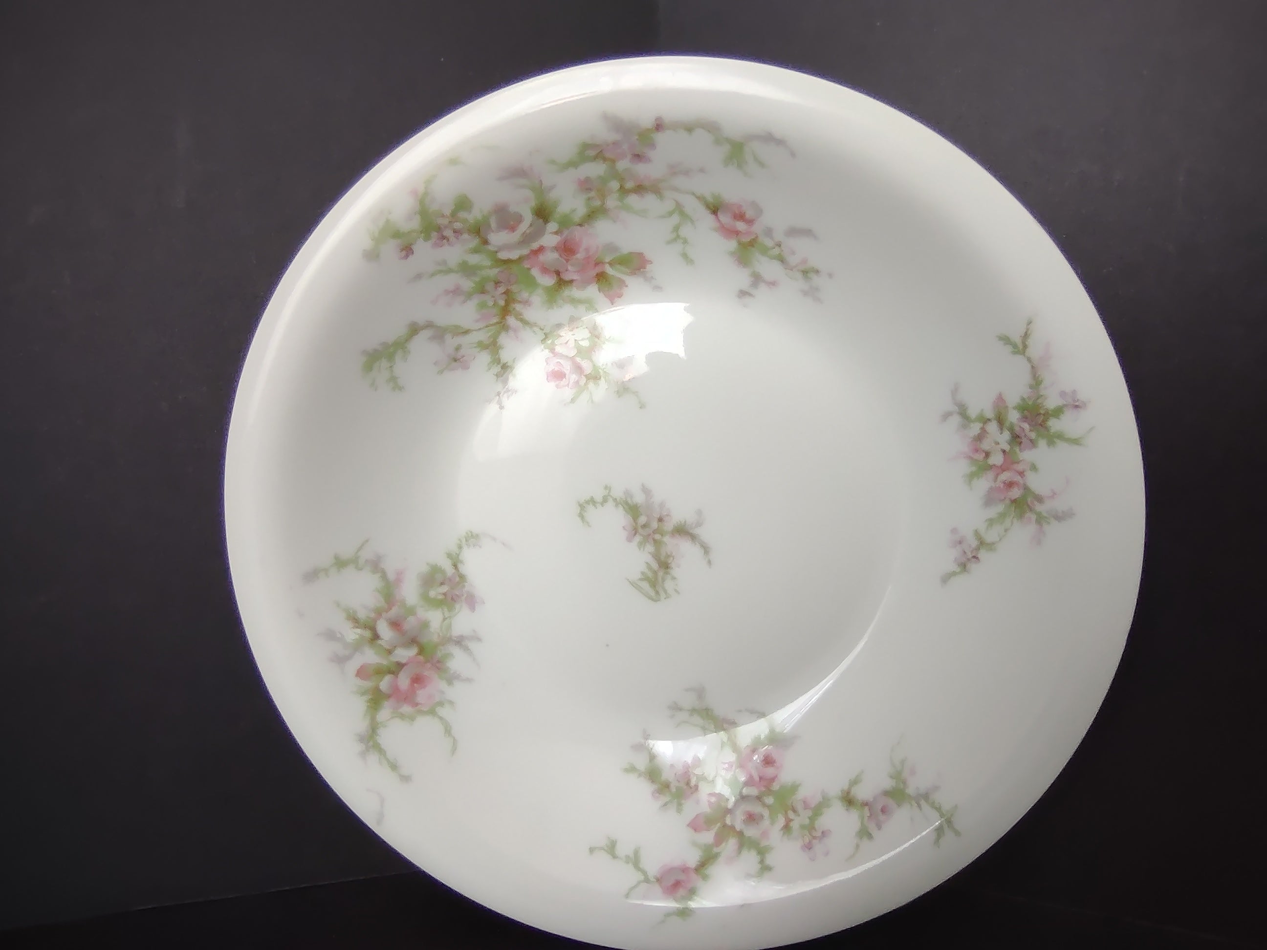 Haviland Limoges Cream SoupBowl Plate Pink White Cabbage Rose Moss (lot 906)
