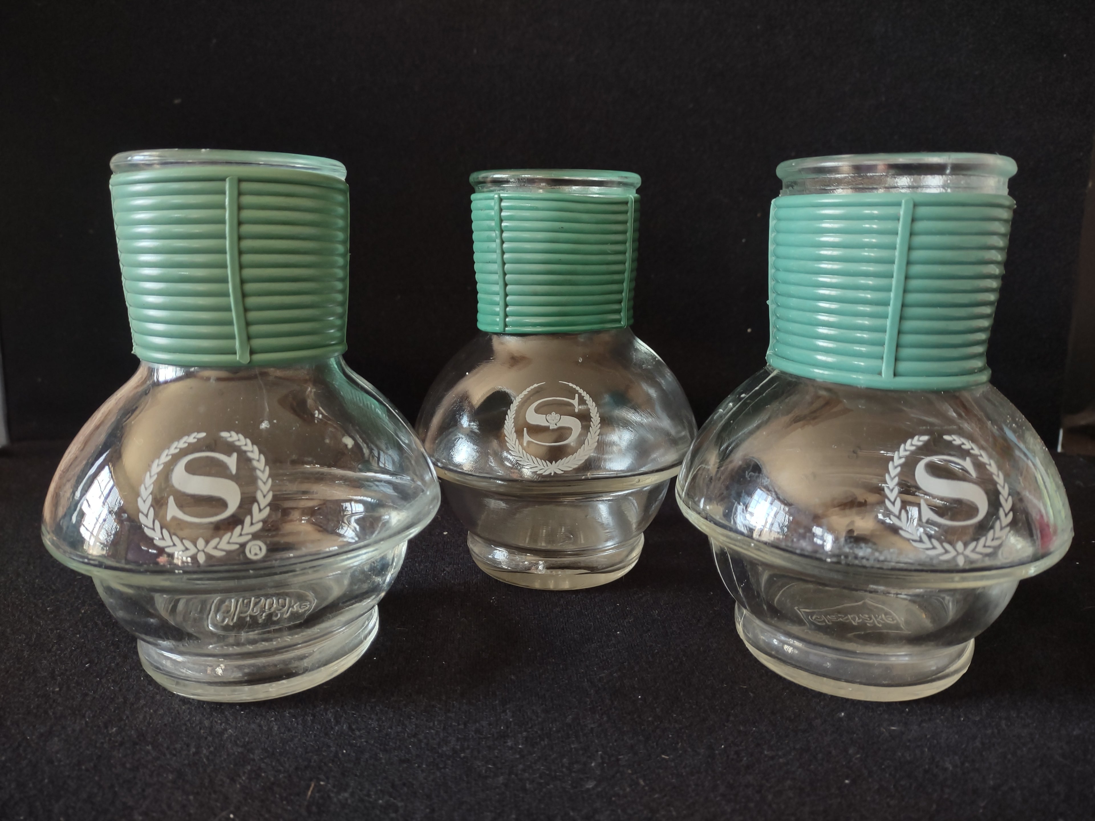 Vintage Hottle Carafe Clear Glass x 2 NO Lid Glasbake Letter S (lot 5251)