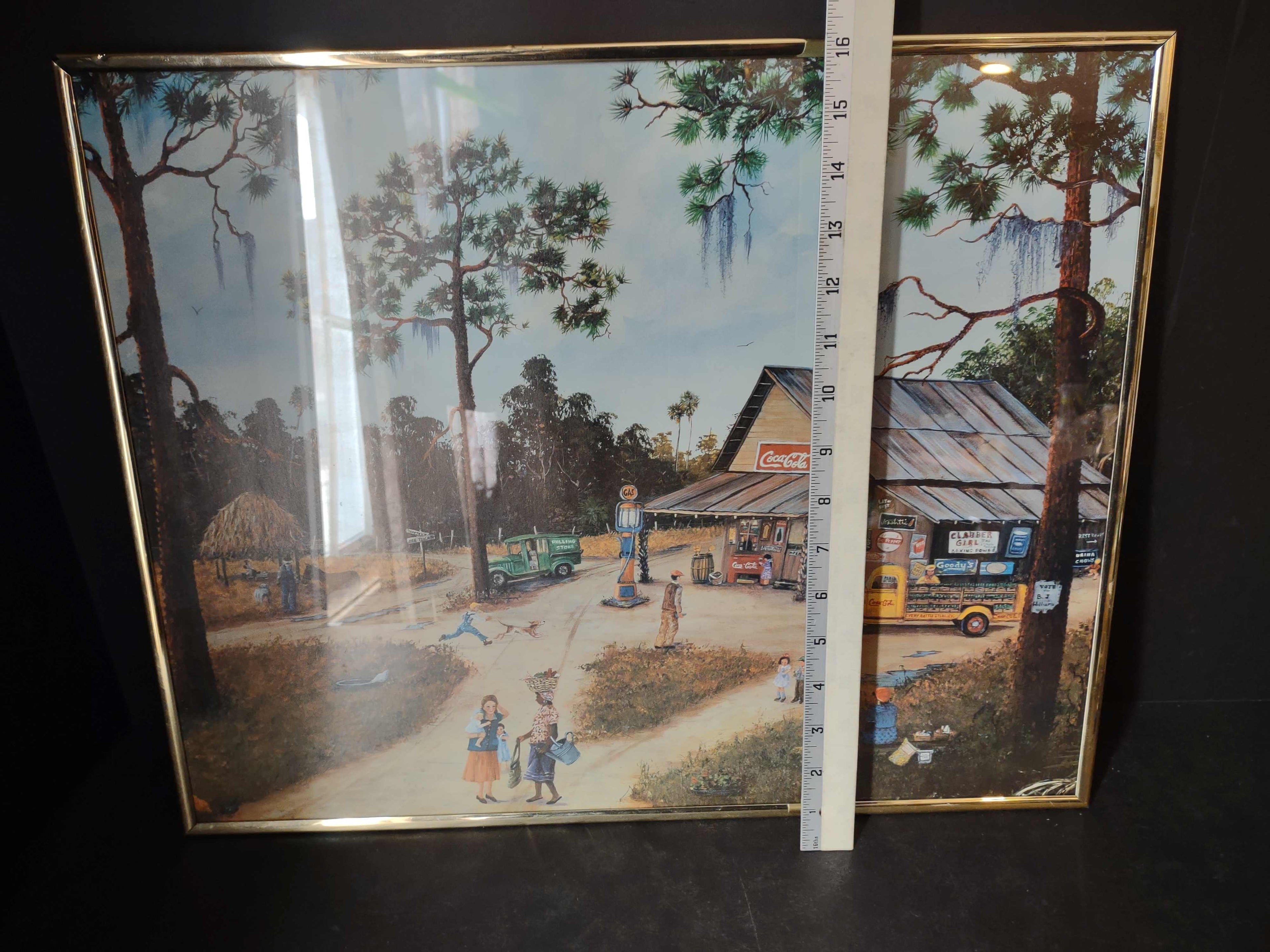 Vintage Coca-Cola Print Picture Old Village Country Store 20"x16" (2580c)