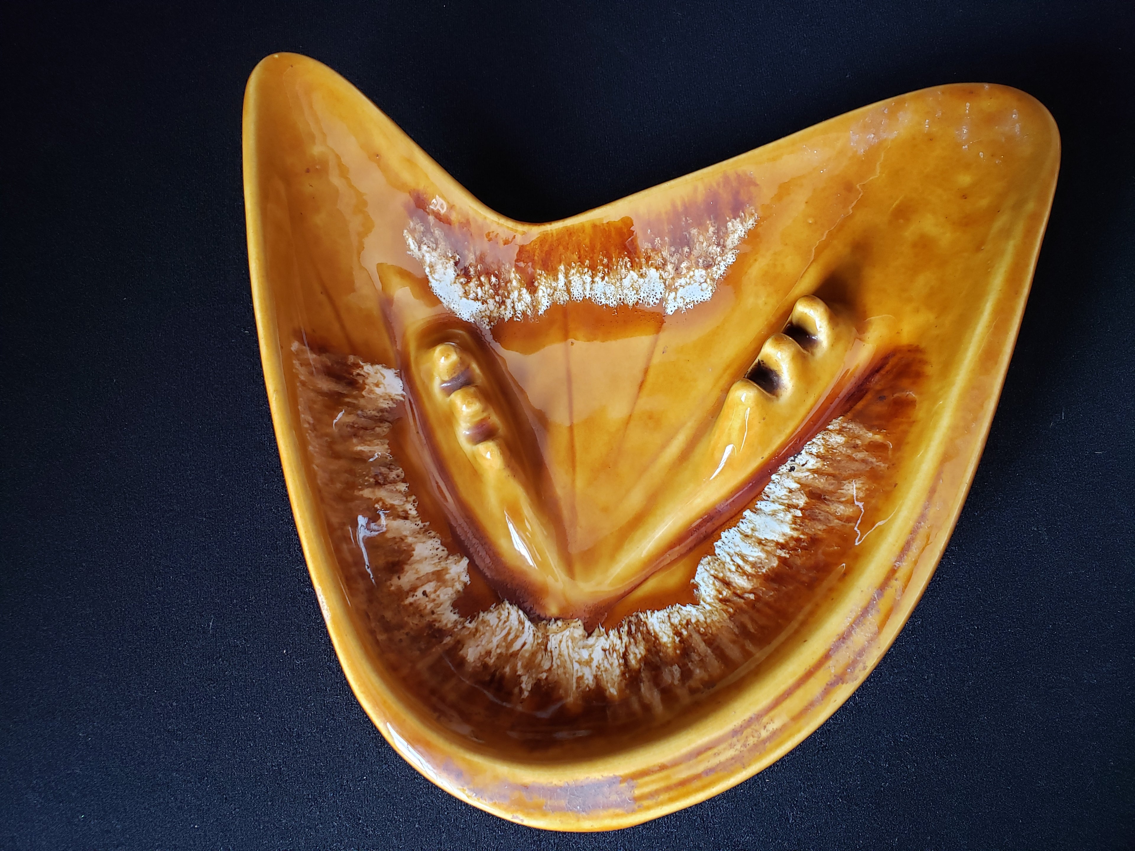 Ashtray Brown Orange Glazed Ceramic Vintage Retro 1970s Mid Century (lot 2156d)
