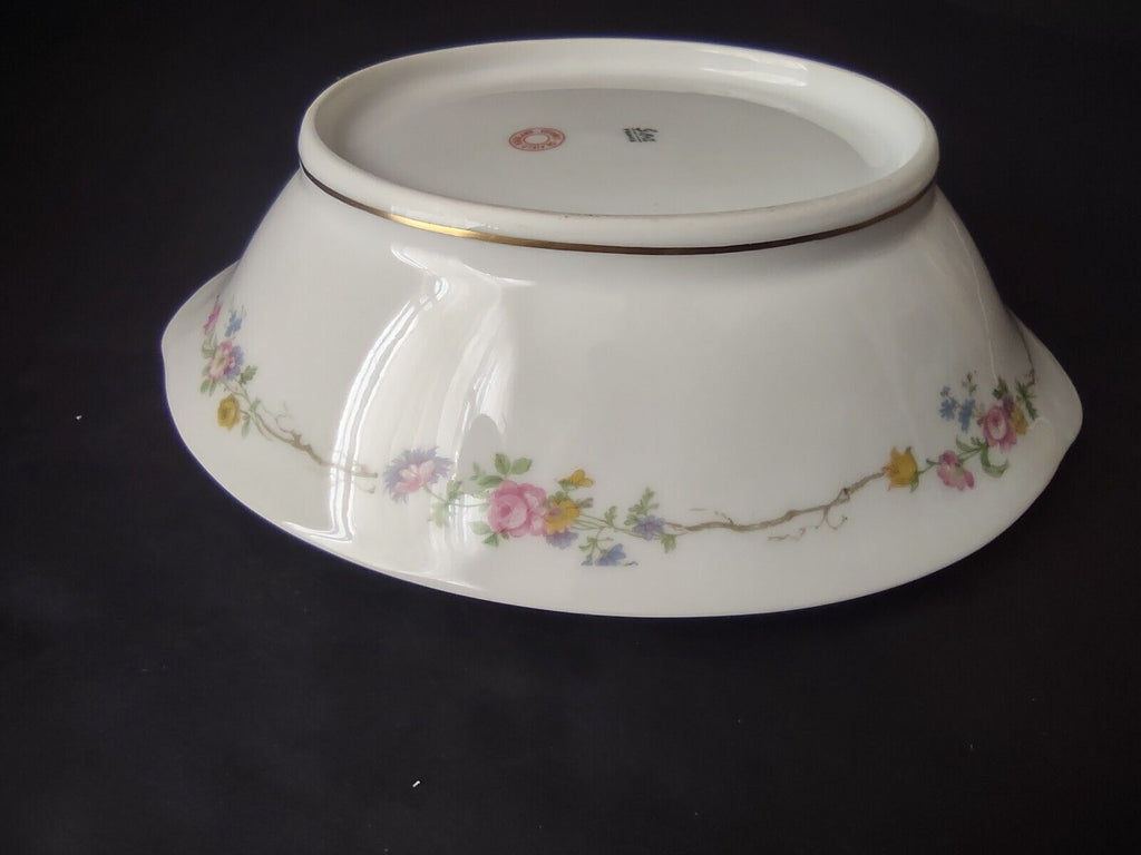 Vintage GDA Limoges Gold Trim Oval Serving Bowl Summer Flower Garland (lot 688)