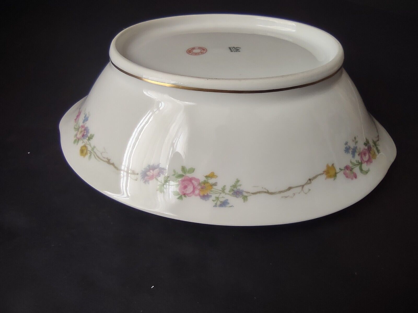 Vintage GDA Limoges Gold Trim Oval Serving Bowl Summer Flower Garland (lot 688)