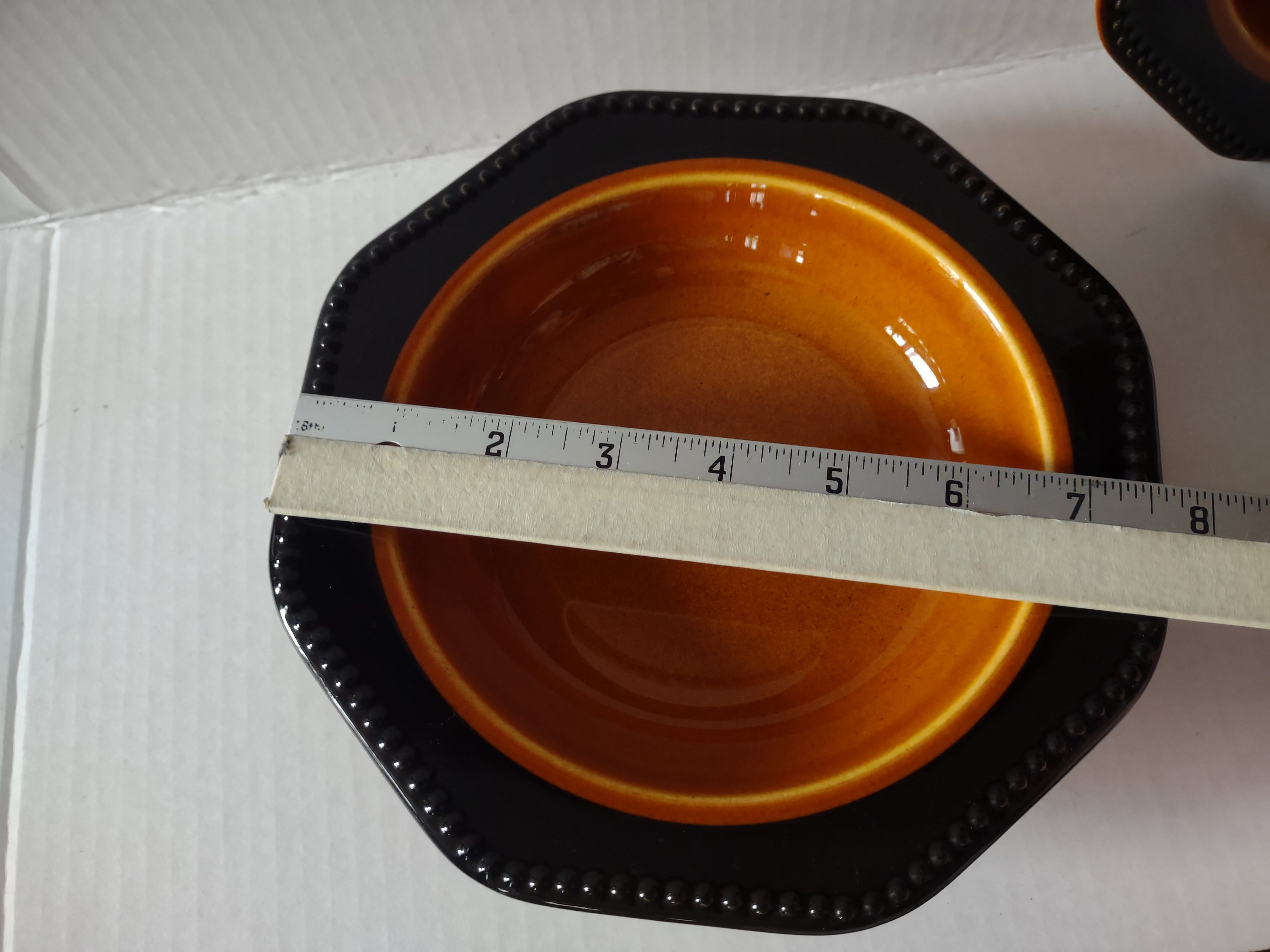 Vintage MCM Ironstone Amber Octagon Soup Bowl x 2 USA Oven Proof (lot 5006)