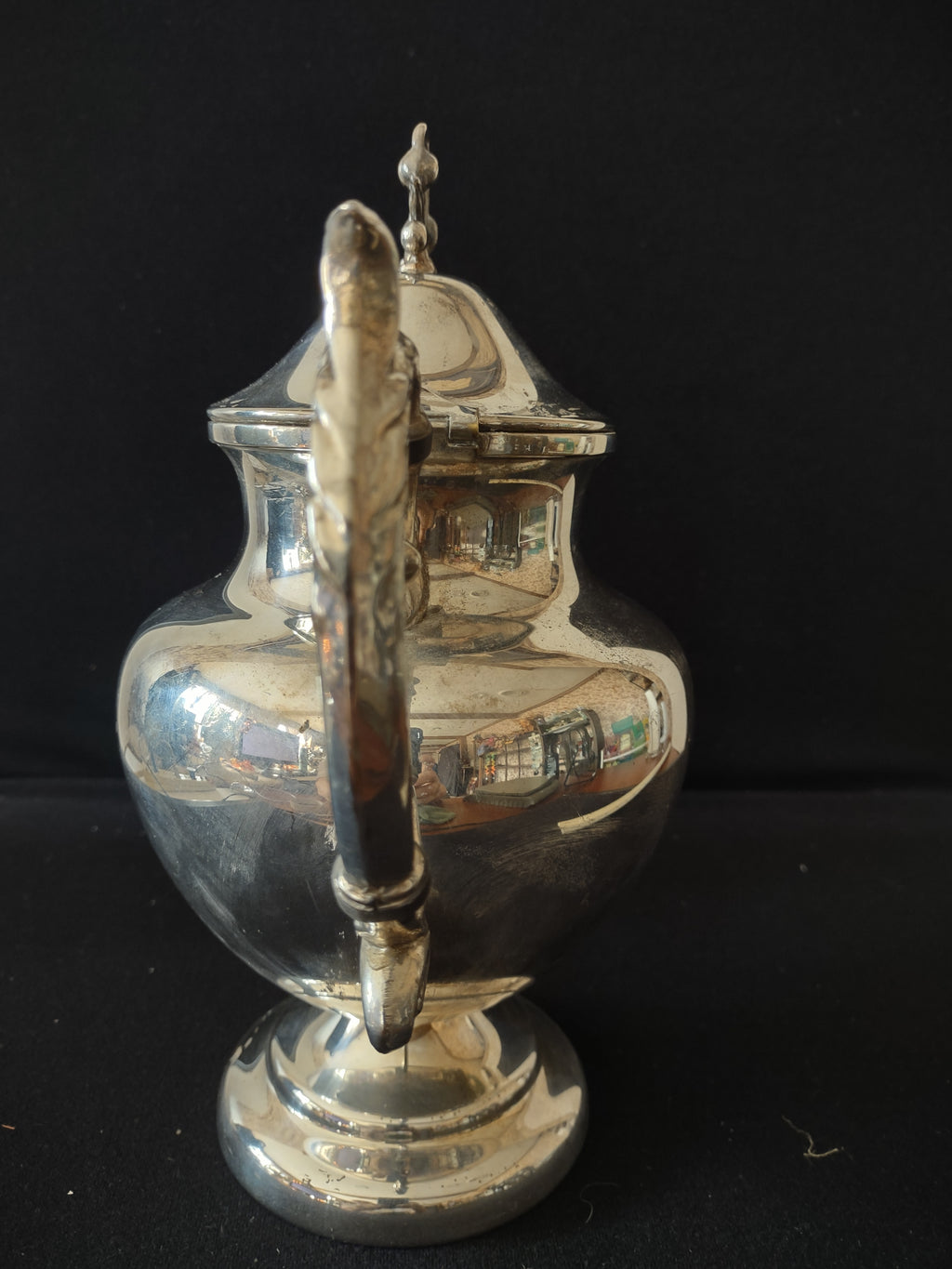 Silver-Plated Pedestal Scrolled Vintage Leaf Finial Teapot Birmingham Lot3347