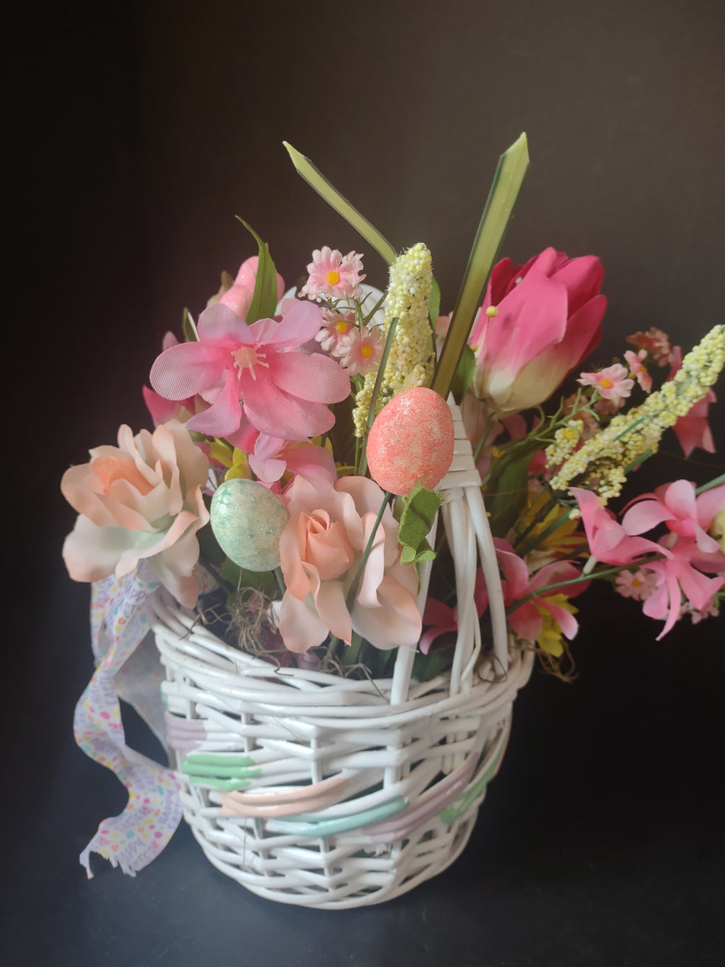 Handmade Easter Flower Bunny Basket 12" (lot 1477)